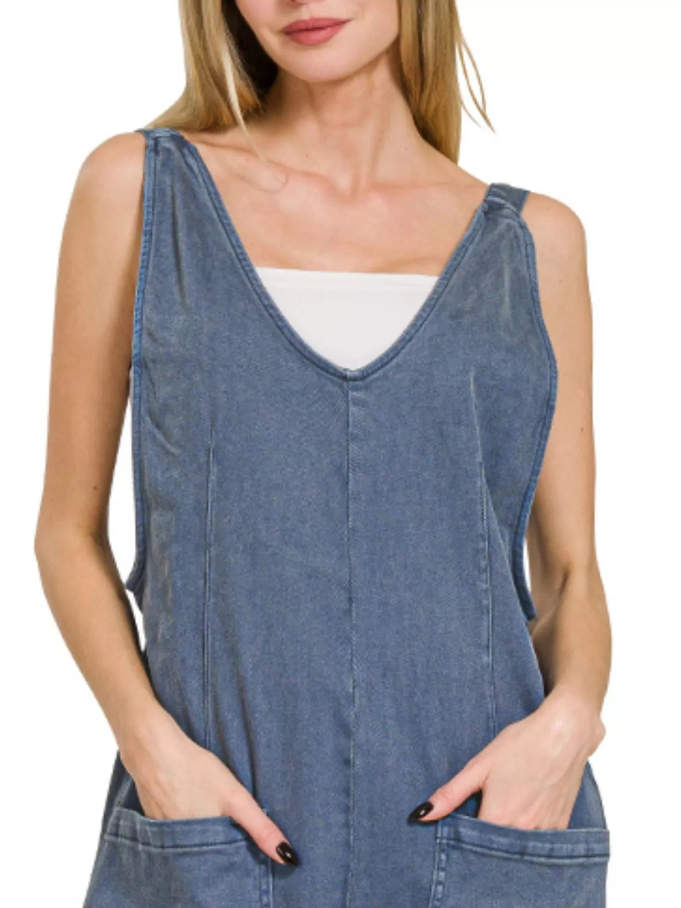 Denim Days Adjustable Strap Jumpsuit in blackberry wash – relaxed baggy fit with adjustable straps and pockets.