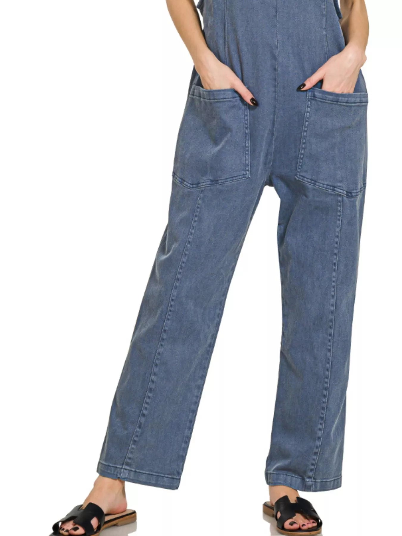 Denim Days Adjustable Strap Jumpsuit in blackberry wash – relaxed baggy fit with adjustable straps and pockets.