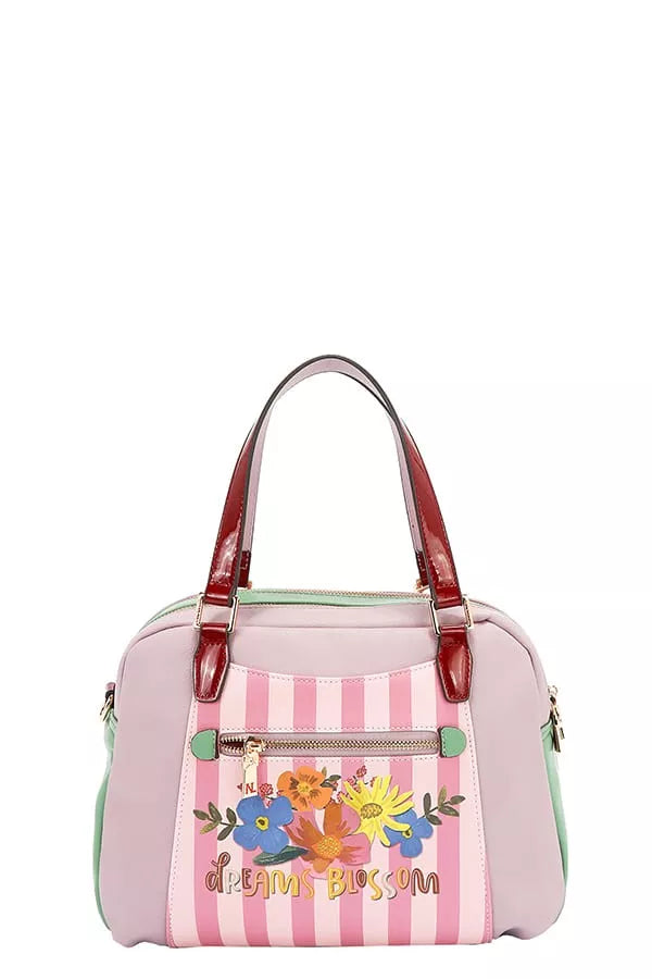 Dreams Blossom Handbag – Nicole Lee USA medium vegan leather purse with 3D floral appliqués, sequins, and rhinestone embellishments.