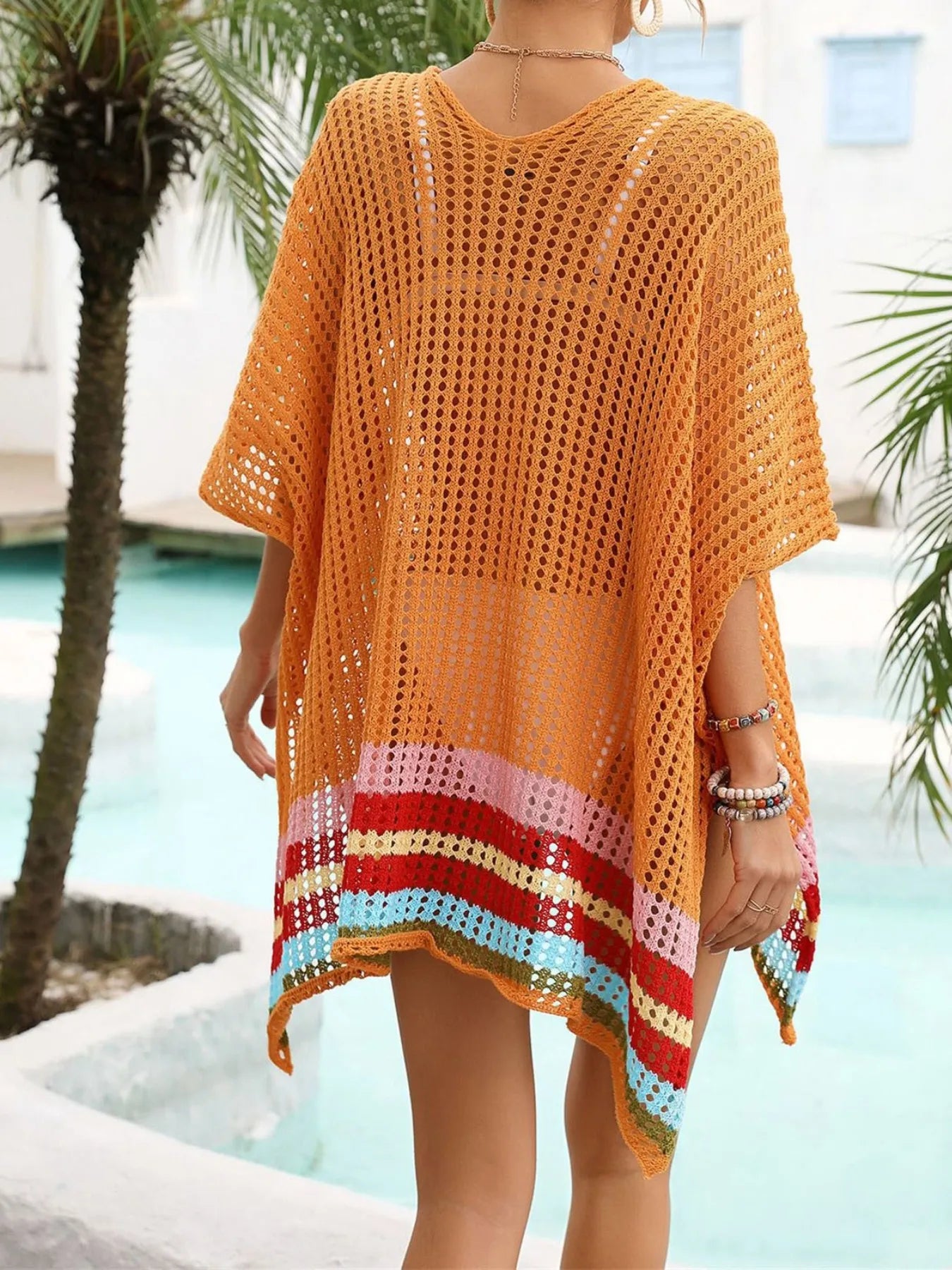 Crochet V-neck cover-up dress with cutout details and side slits – Driftwood Shores style from A Whimsical Affair.