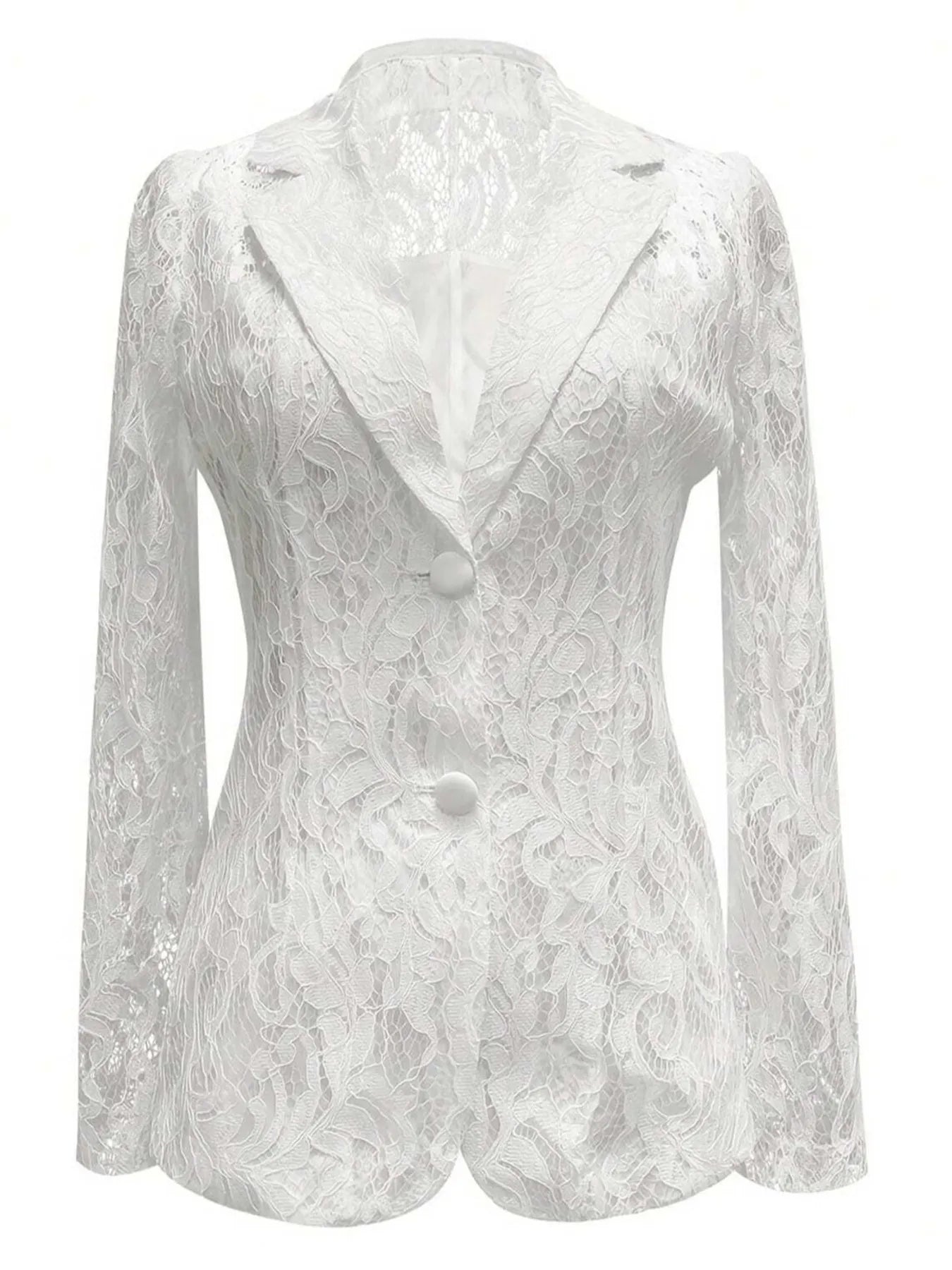 White floral lace single-breasted blazer with tailored fit and button closure – Enchanted Lace Blazer from A Whimsical Affair.