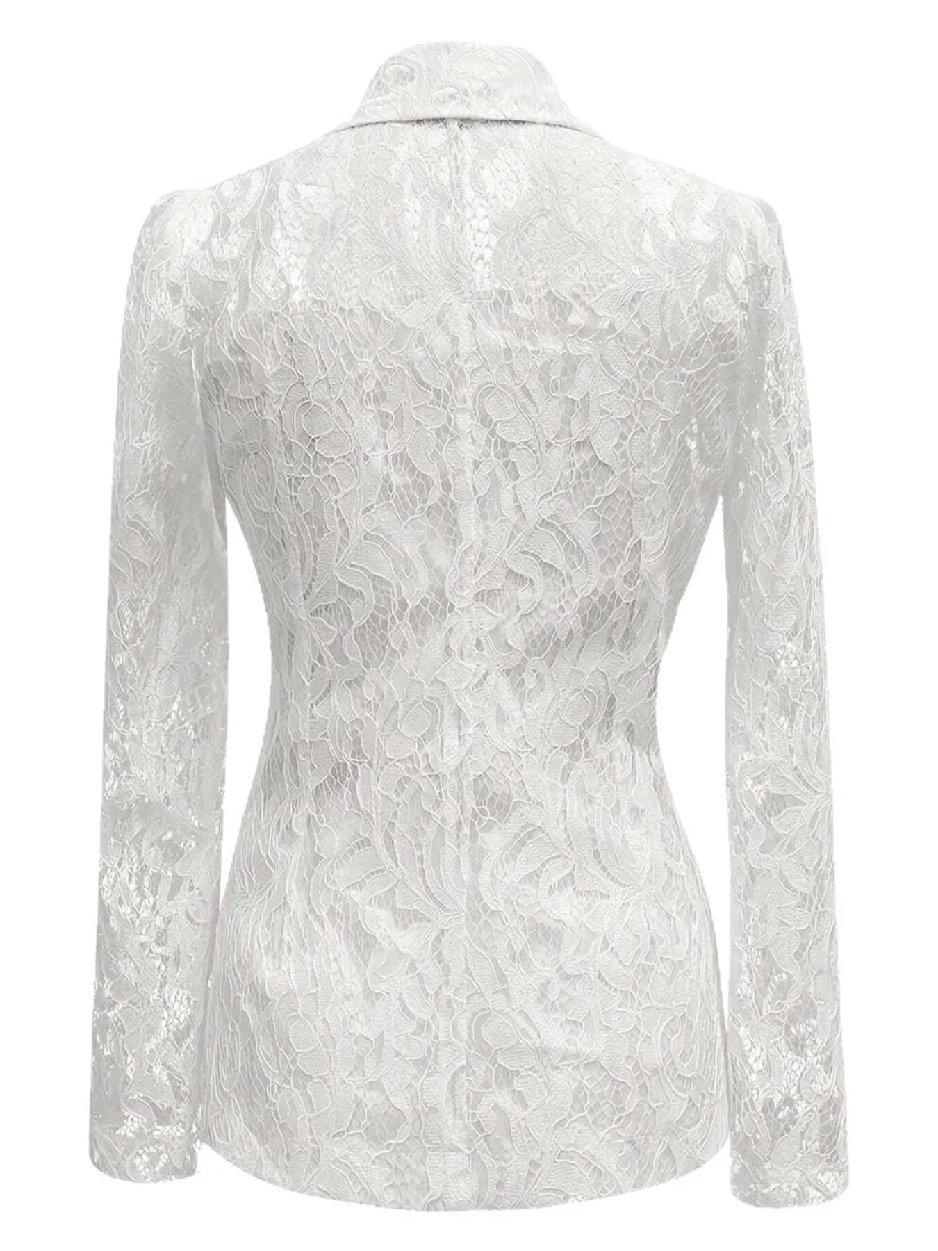 White floral lace single-breasted blazer with tailored fit and button closure – Enchanted Lace Blazer from A Whimsical Affair.
