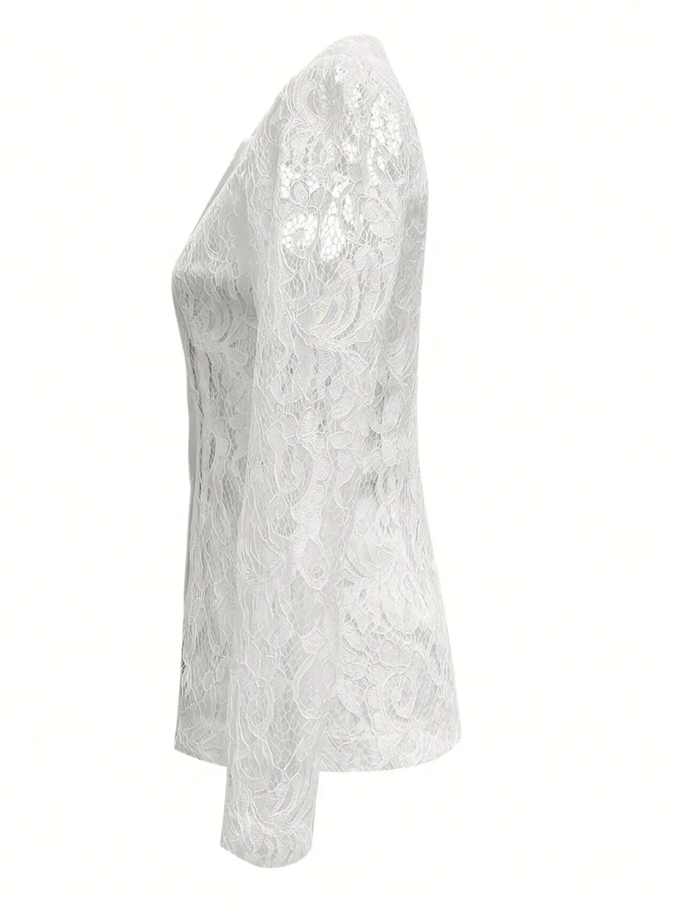 White floral lace single-breasted blazer with tailored fit and button closure – Enchanted Lace Blazer from A Whimsical Affair.
