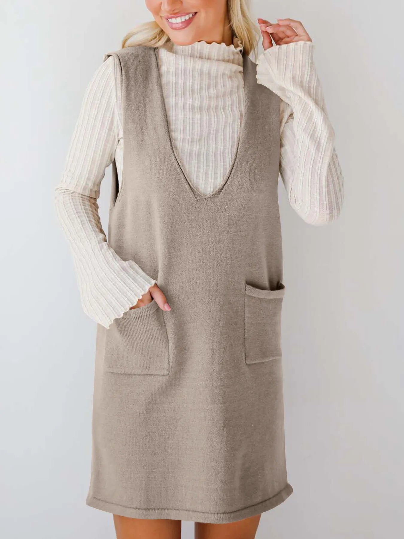 Everyday Muse Pocket Dress in apricot – sleeveless knit dress with side pockets from A Whimsical Affair.