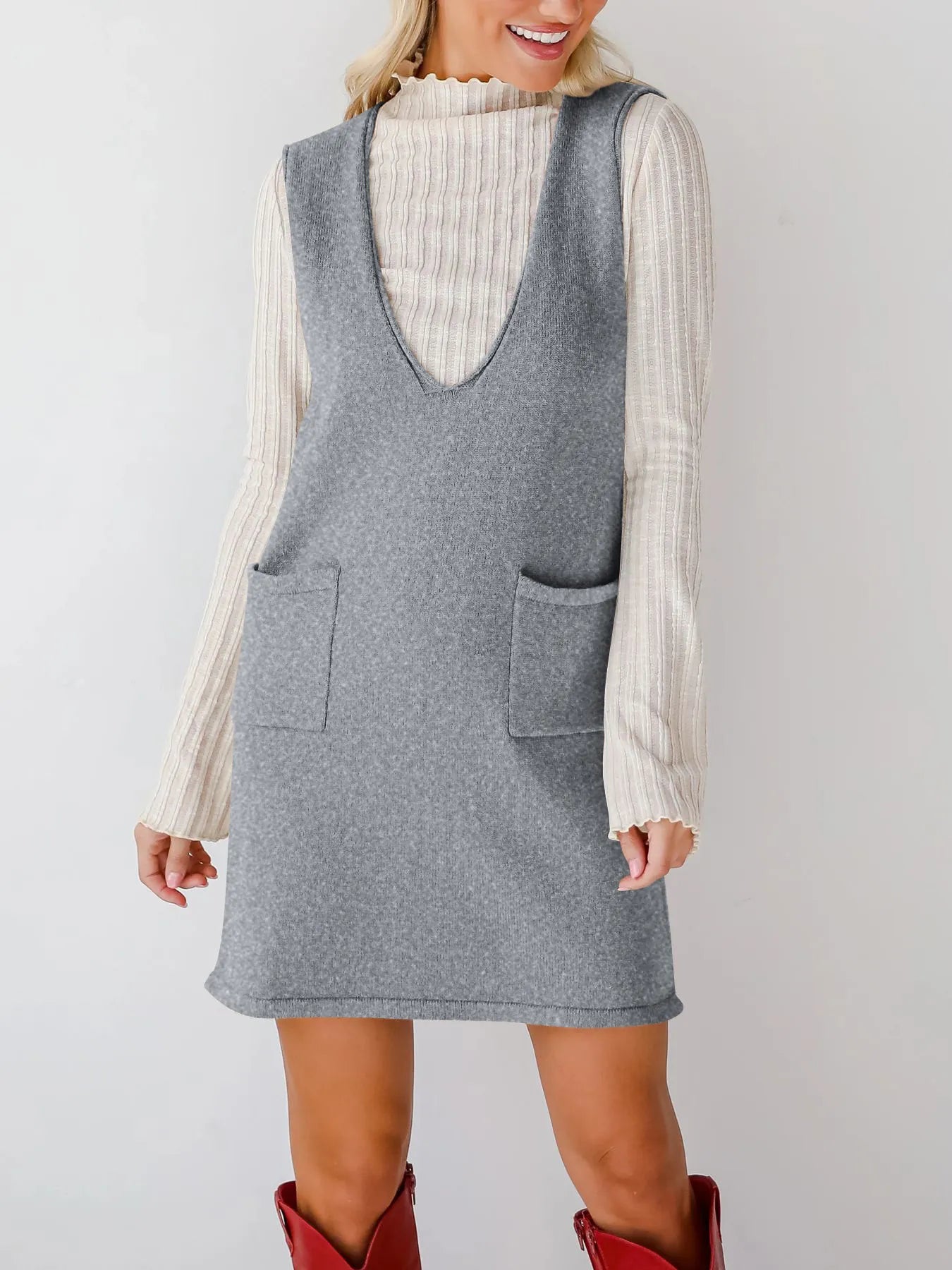 Everyday Muse Pocket Dress in grey – sleeveless knit dress with side pockets from A Whimsical Affair.