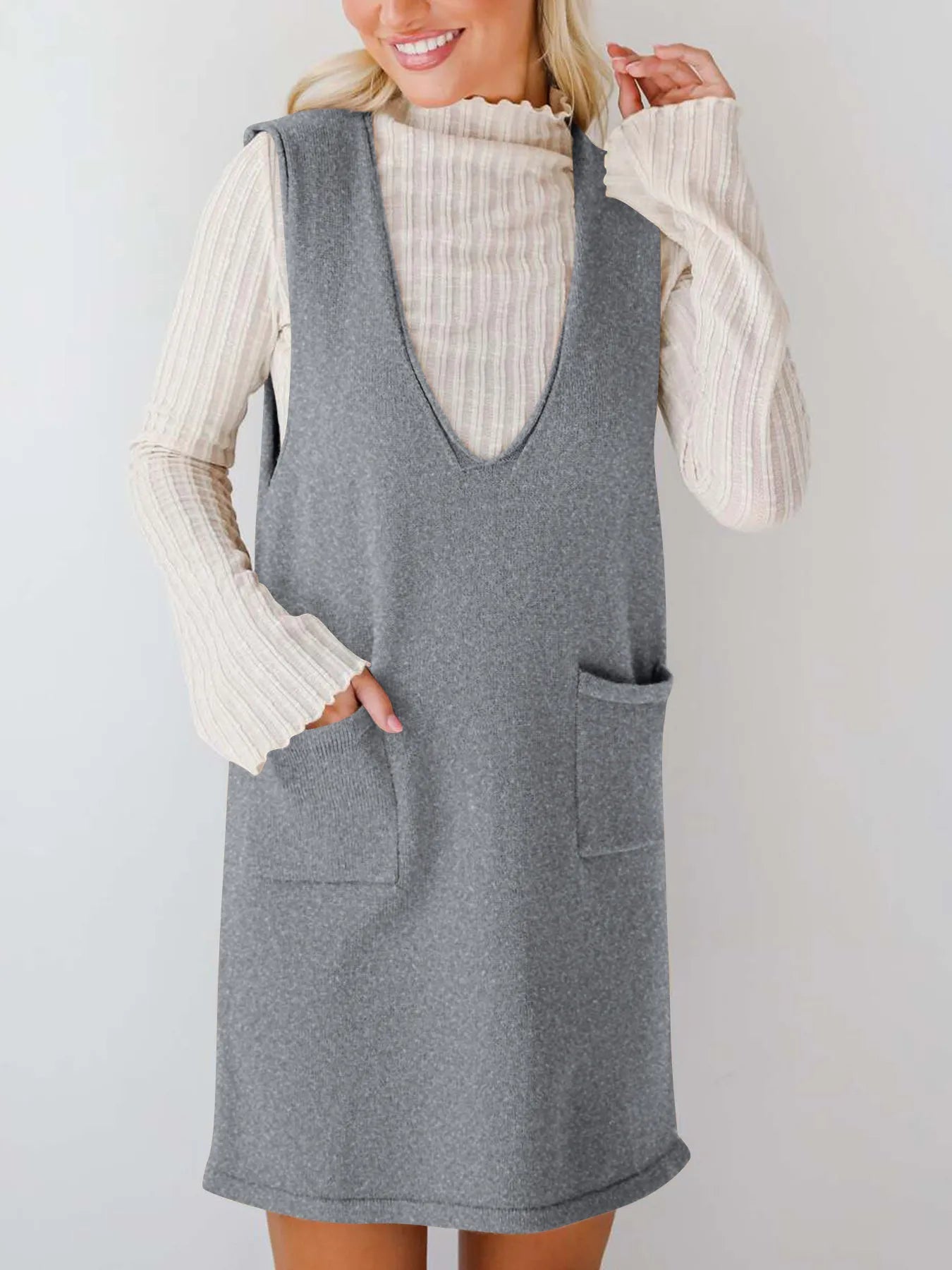 Everyday Muse Pocket Dress in grey – sleeveless knit dress with side pockets from A Whimsical Affair.