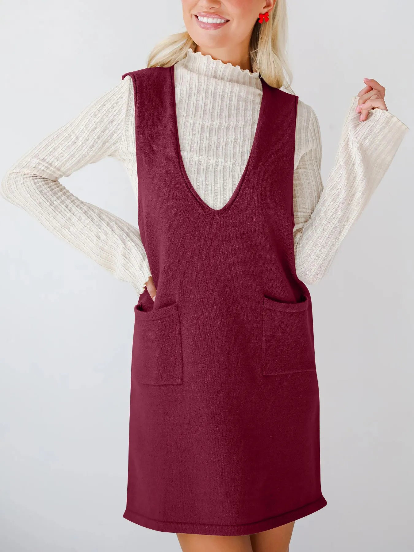 Everyday Muse Pocket Dress in red – sleeveless knit dress with side pockets from A Whimsical Affair.