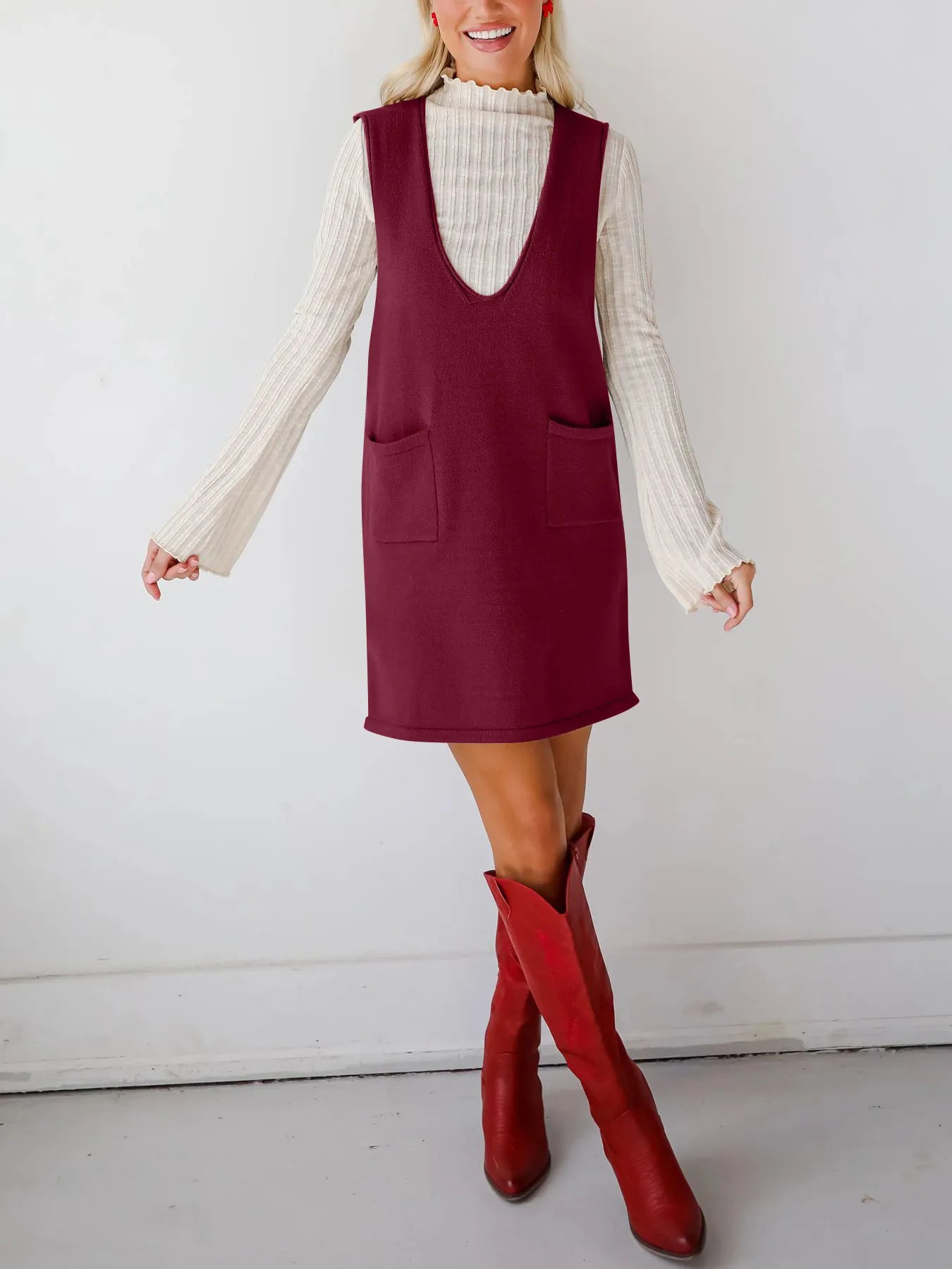 Everyday Muse Pocket Dress in red – sleeveless knit dress with side pockets from A Whimsical Affair.