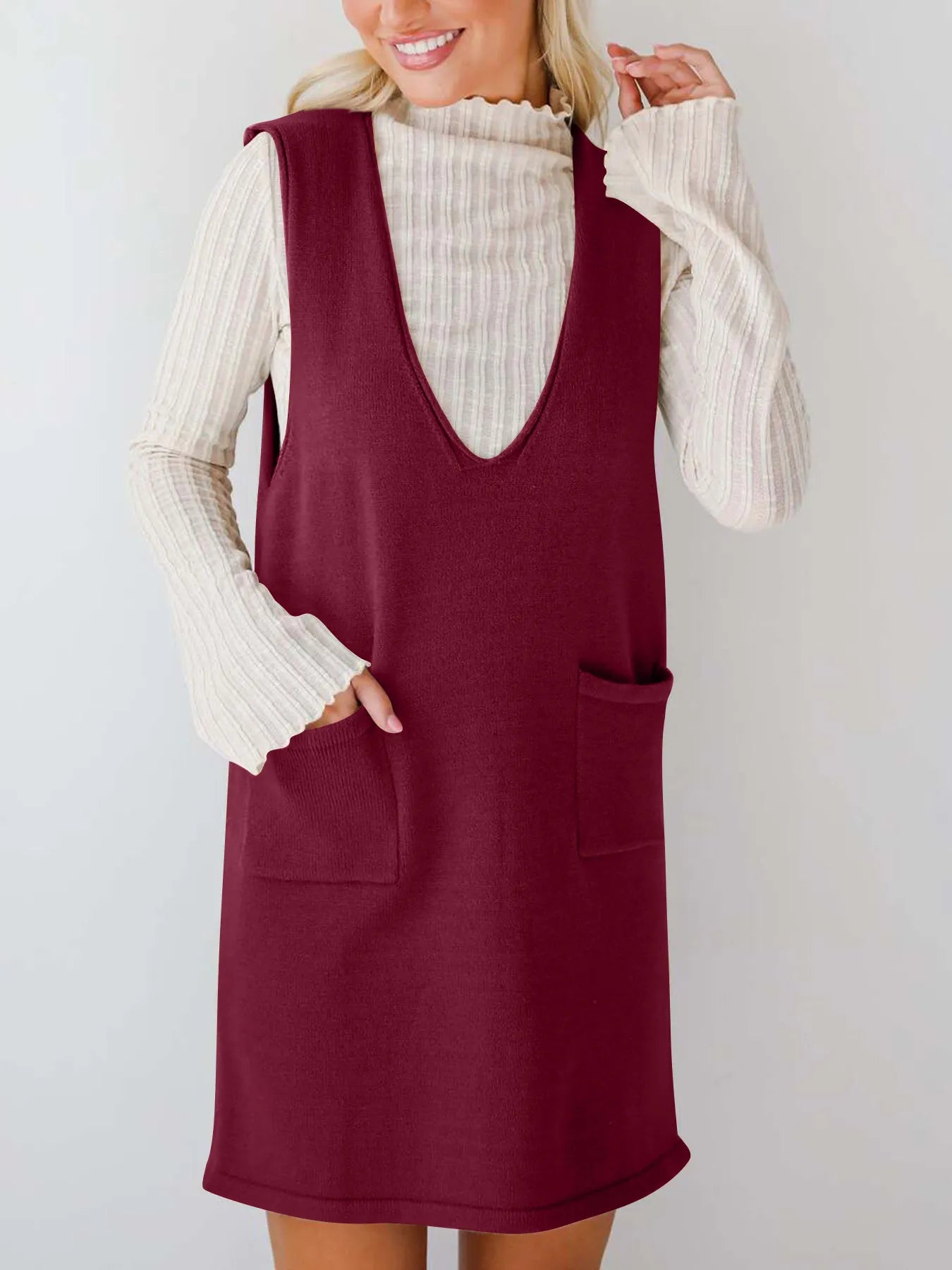 Everyday Muse Pocket Dress in red – sleeveless knit dress with side pockets from A Whimsical Affair.