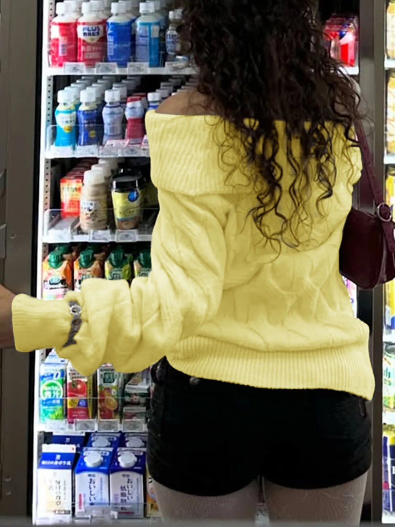 Falling For You Off-Shoulder Cable Knit Sweater in yellow – cheerful cozy knitwear