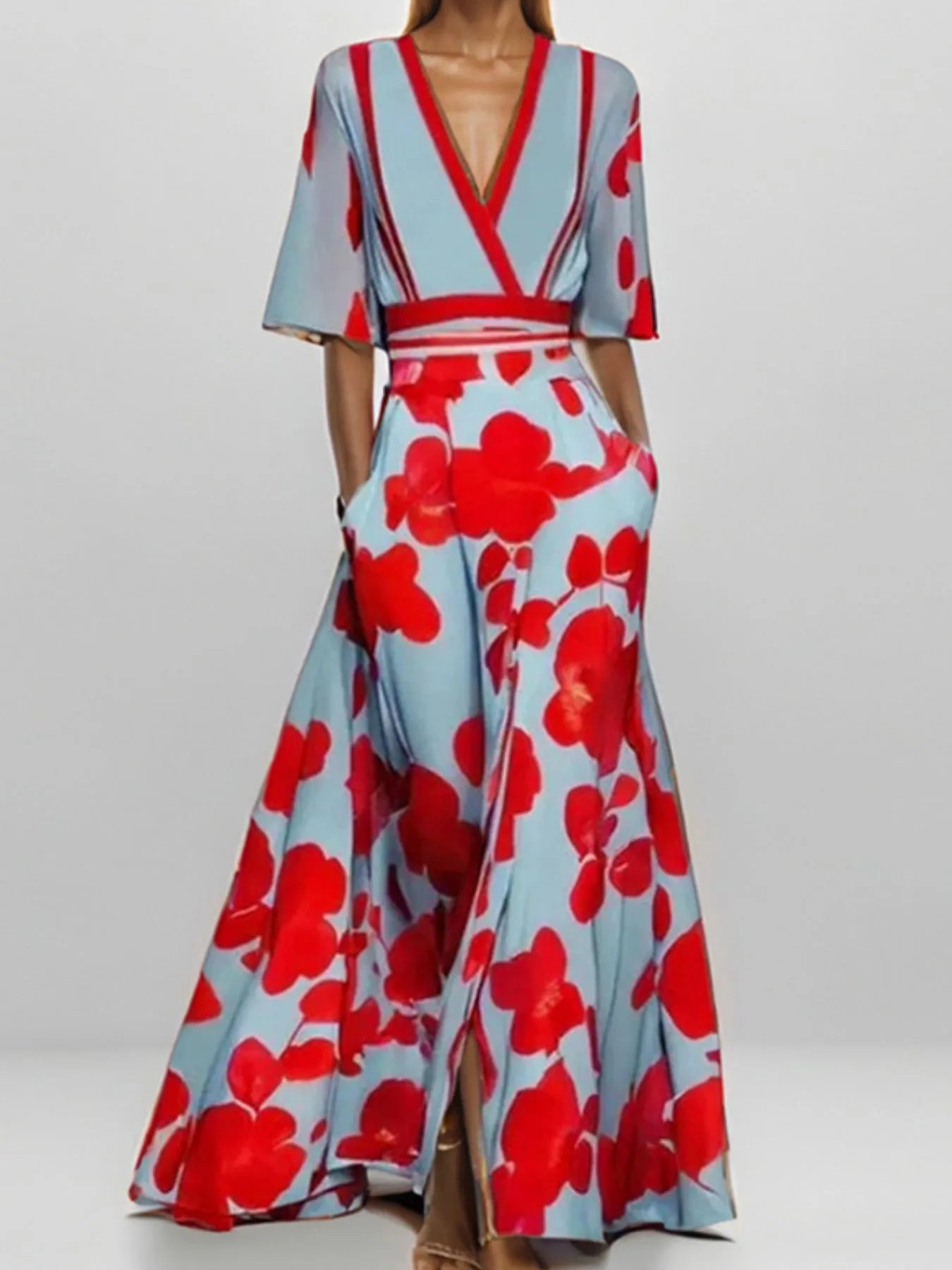 Boho floral maxi dress with half sleeves and flowing skirt – Garden Song style from A Whimsical Affair.