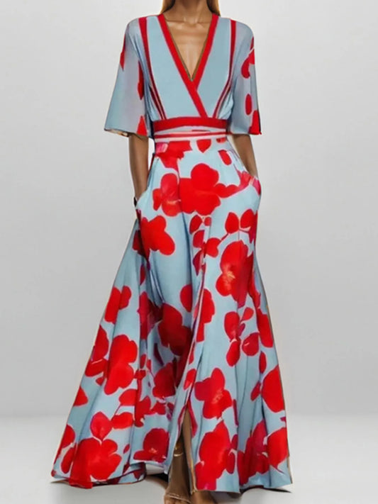 Boho floral maxi dress with half sleeves and flowing skirt – Garden Song style from A Whimsical Affair.