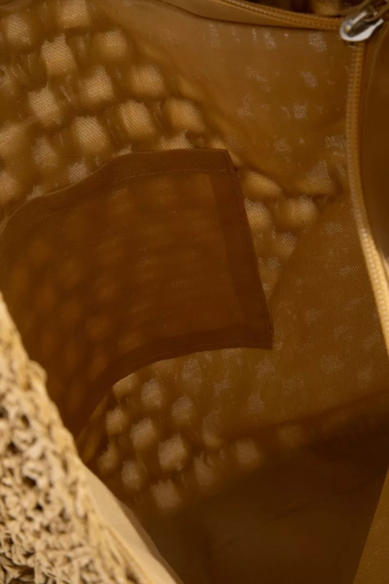 Large woven straw shoulder bag in natural beige with shoulder strap