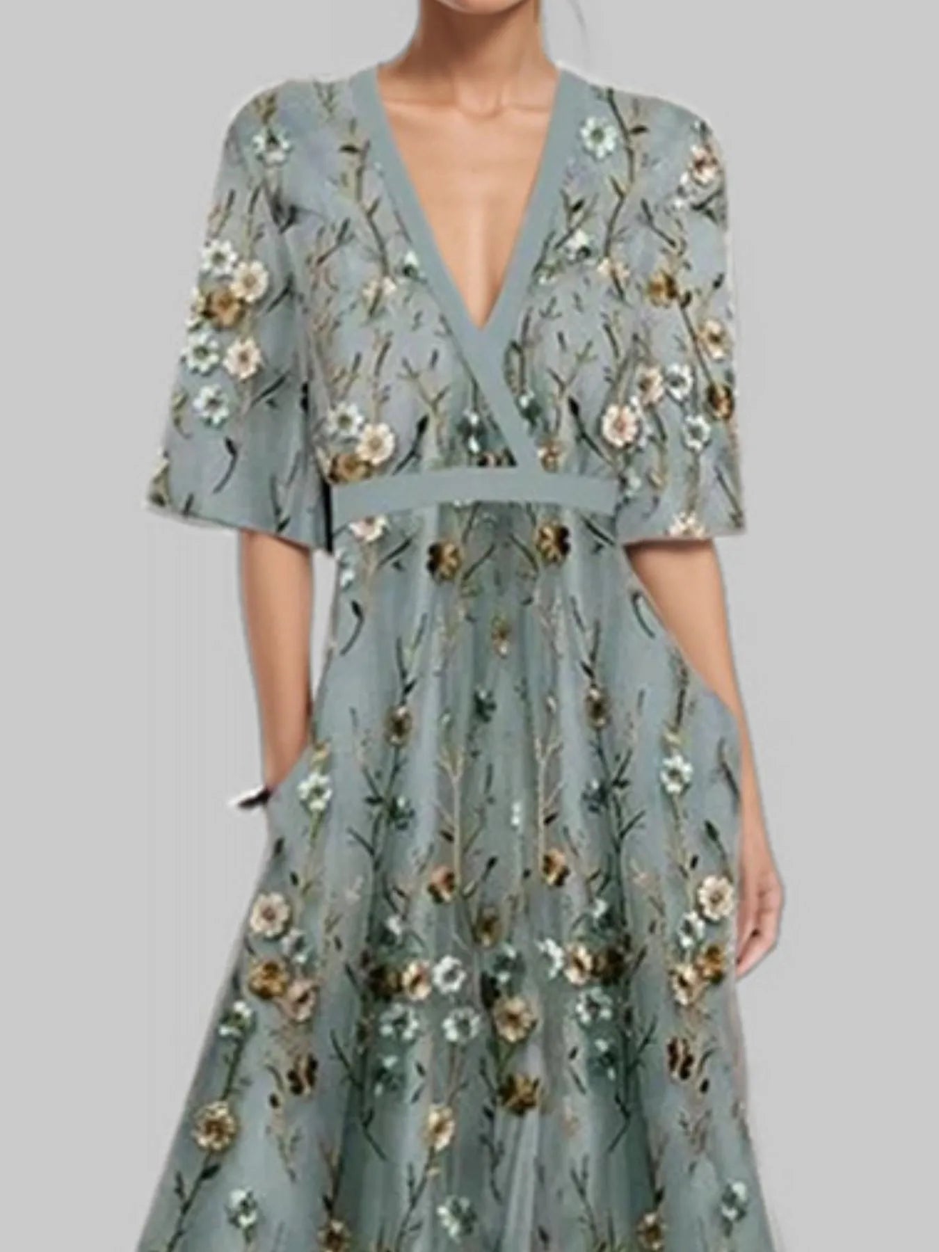Boho floral maxi dress with half sleeves and flowing skirt – Garden Song style from A Whimsical Affair.
