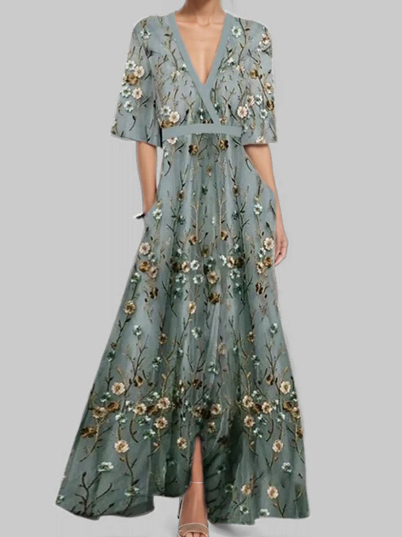 Boho floral maxi dress with half sleeves and flowing skirt – Garden Song style from A Whimsical Affair.
