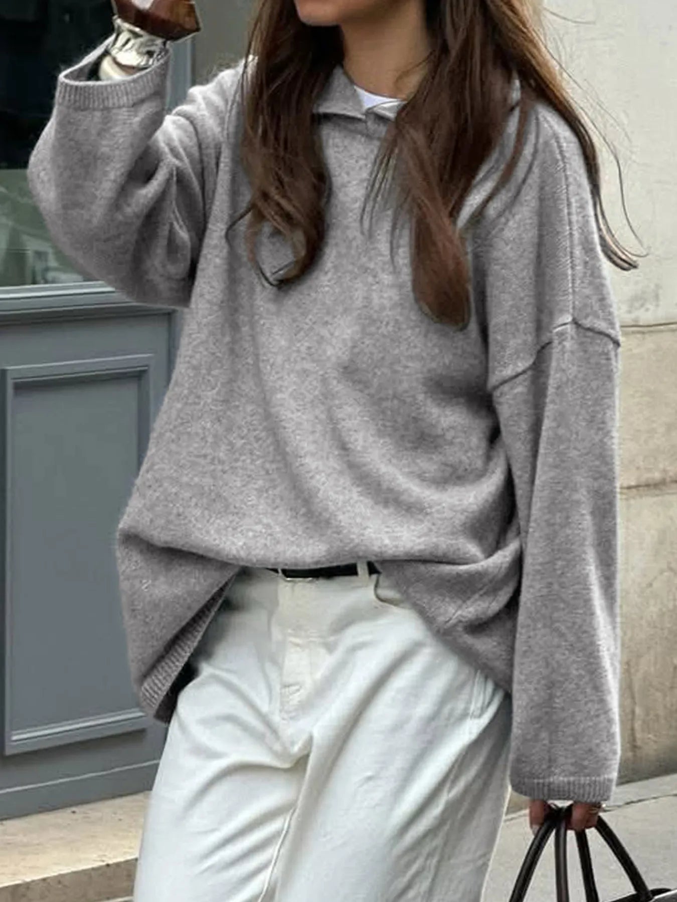 Oversized hooded sweater with long sleeves, available in brown, grey, black, and burgundy – Cozy Haven style from A Whimsical Affair.