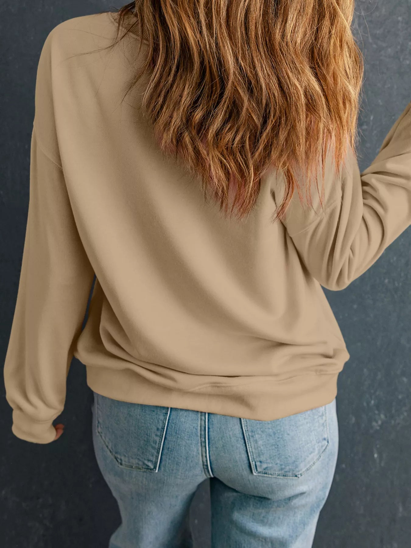 Khaki sweatshirt with retro floral pumpkin graphic – Groovy Gourd style from A Whimsical Affair.