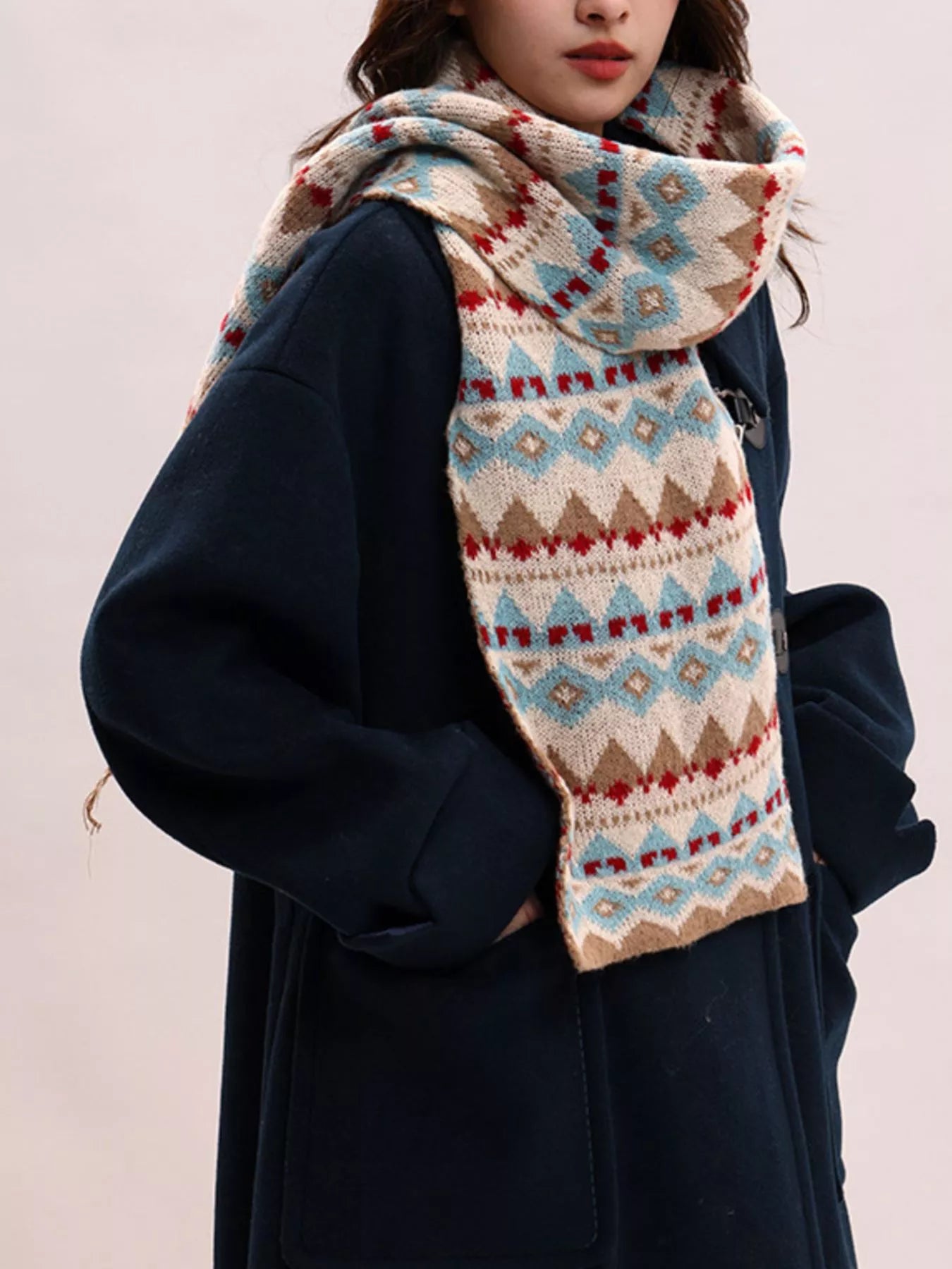 Fair Isle knit scarf with cozy winter texture