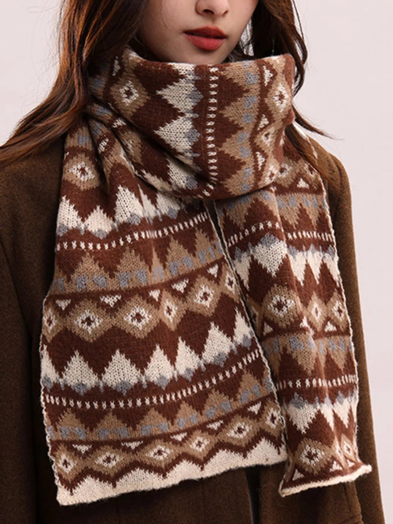 Fair Isle knit scarf with cozy winter texture
