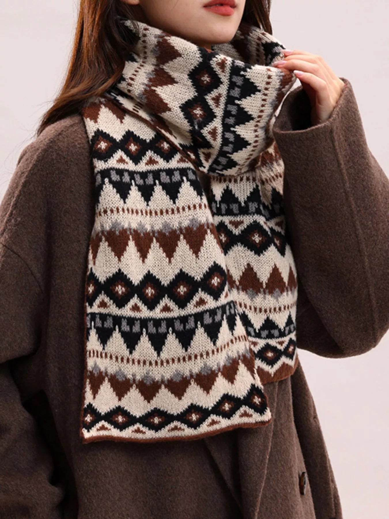 Fair Isle knit scarf with cozy winter texture