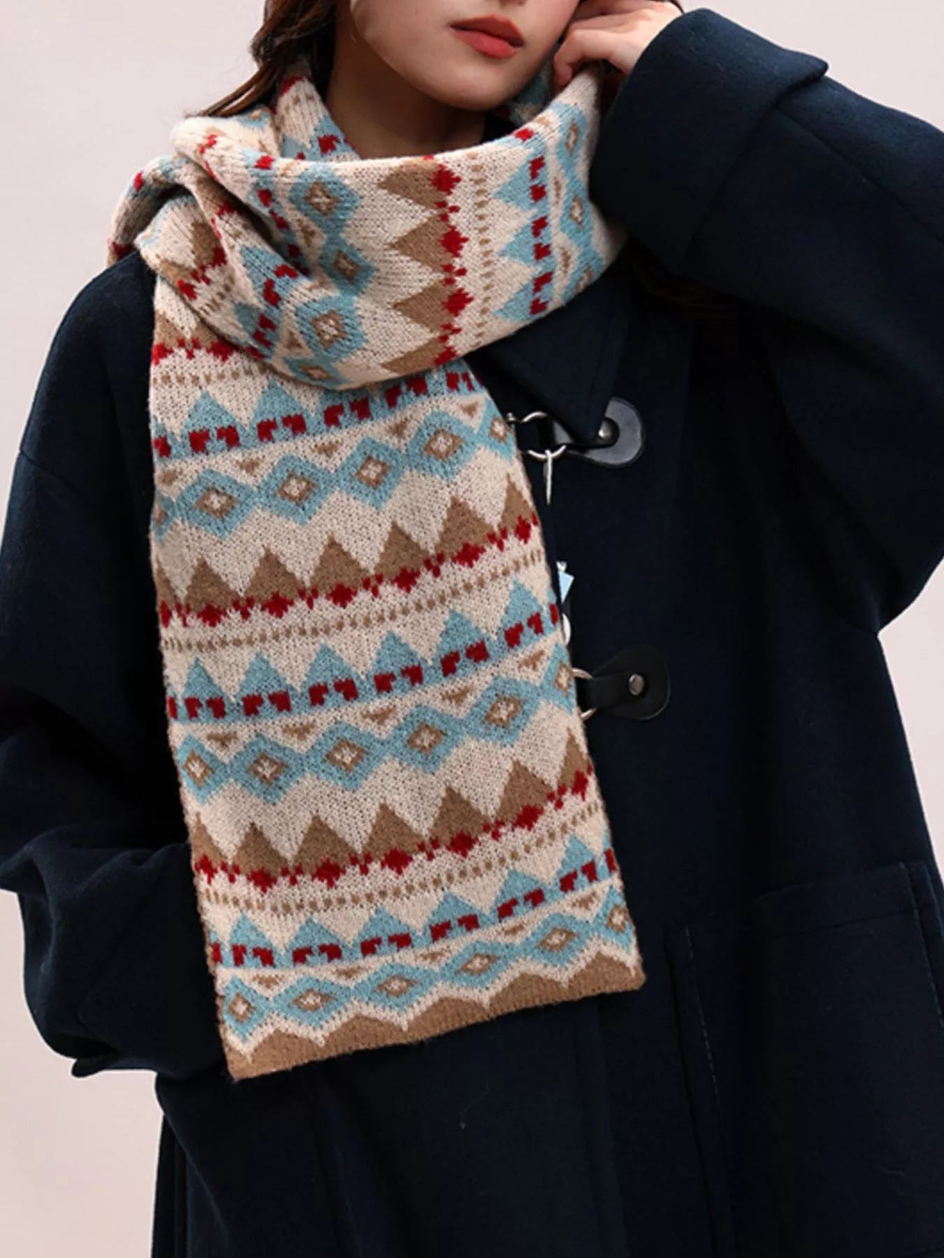 Fair Isle knit scarf with cozy winter texture