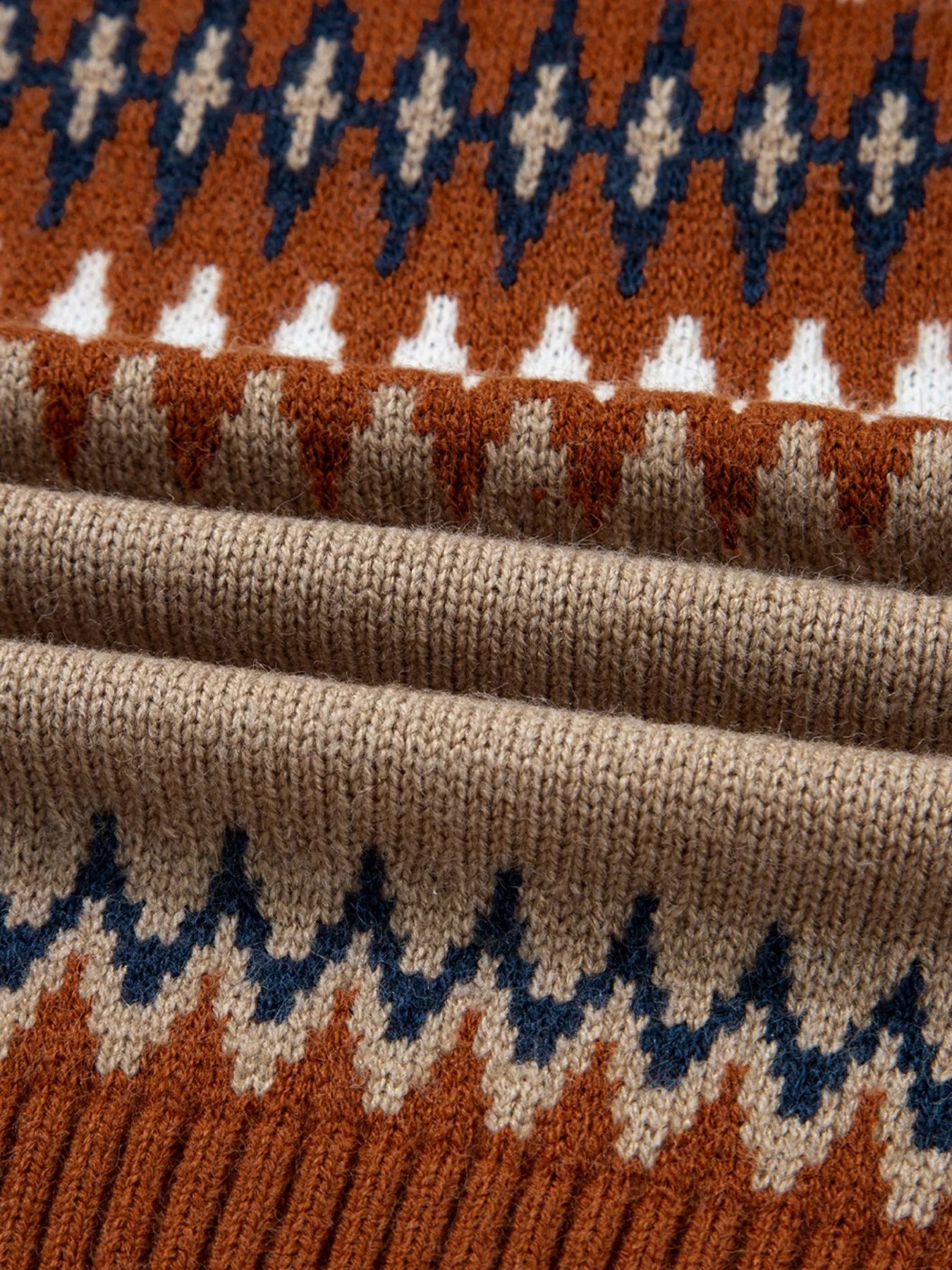 Fair Isle knit sweater with neutral geometric pattern