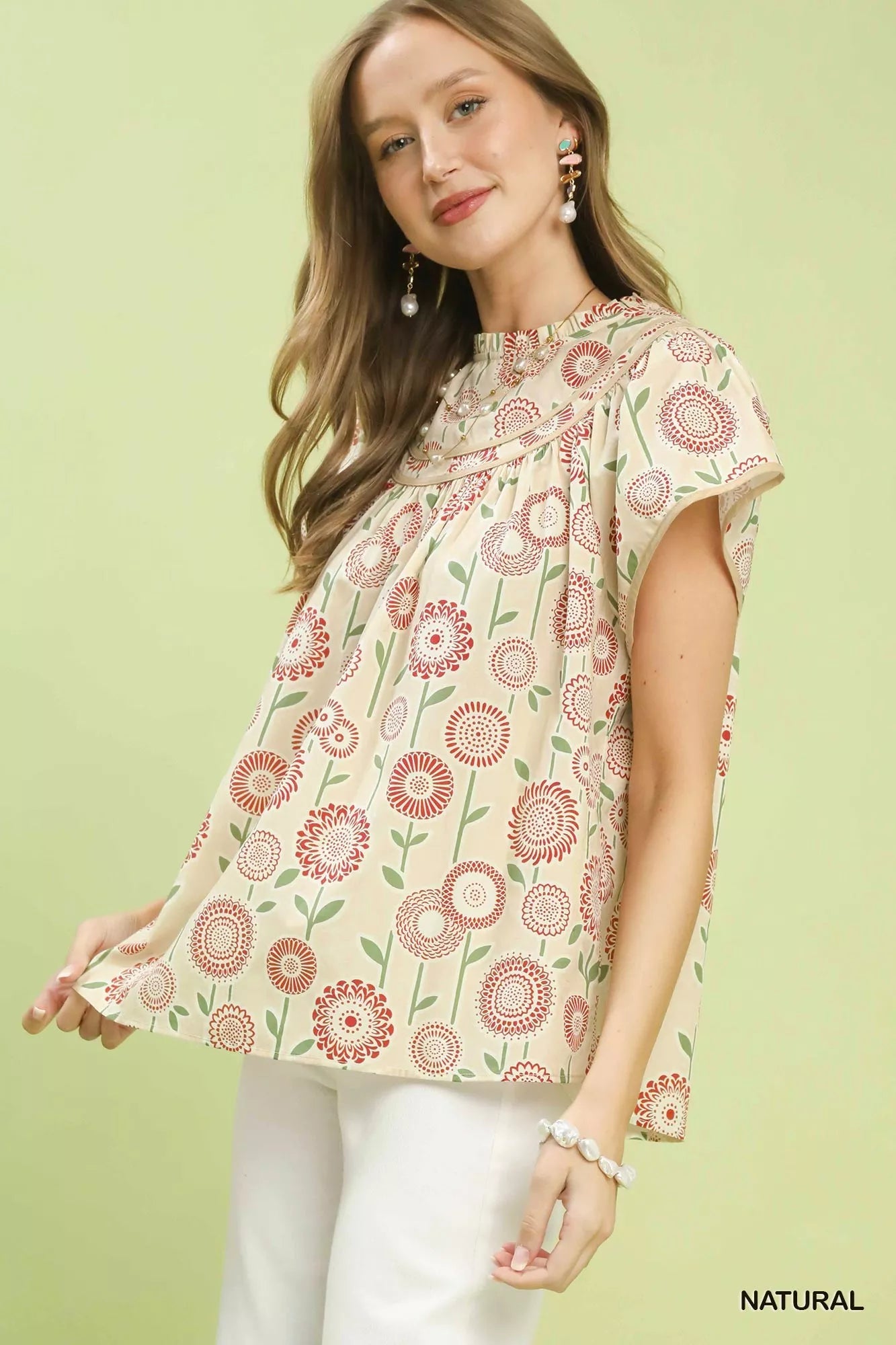Vintage floral cotton blouse with flutter sleeves and gathered babydoll silhouette