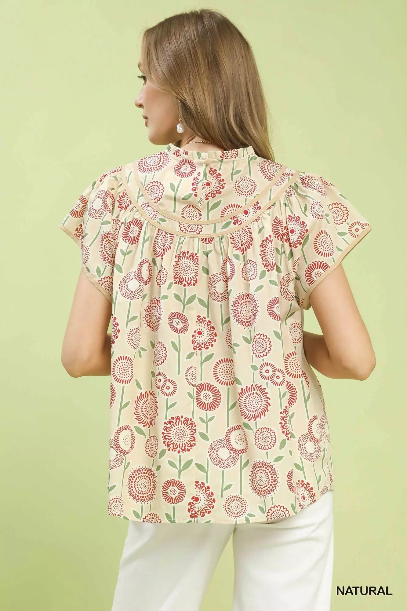Vintage floral cotton blouse with flutter sleeves and gathered babydoll silhouette