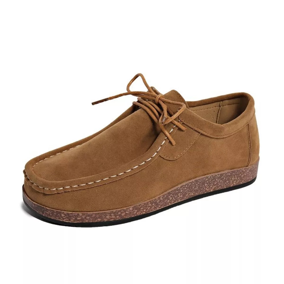 Heritage Lace Loafers – round toe lace-up flats in khaki PU leather.