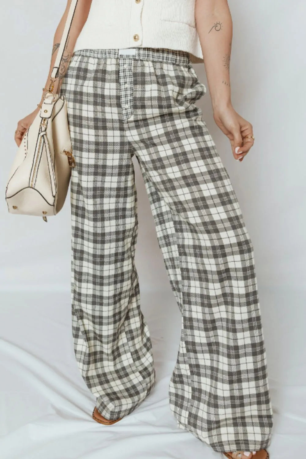 Classic plaid wide-leg pants in cotton-viscose blend – Heritage style from A Whimsical Affair.