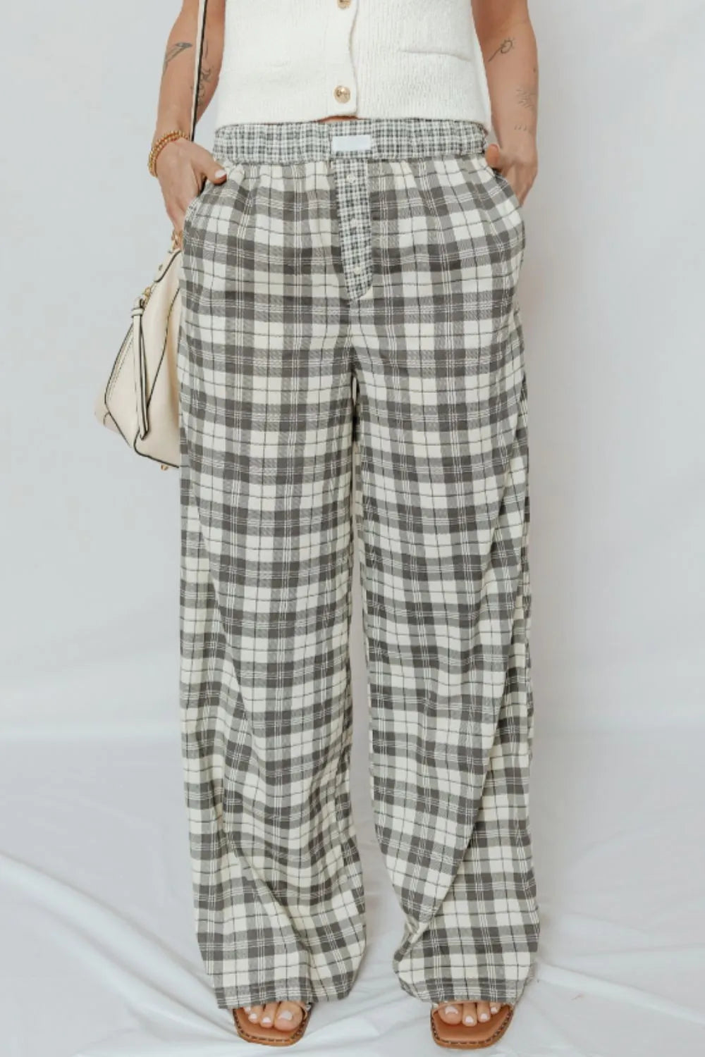 Classic plaid wide-leg pants in cotton-viscose blend – Heritage style from A Whimsical Affair.