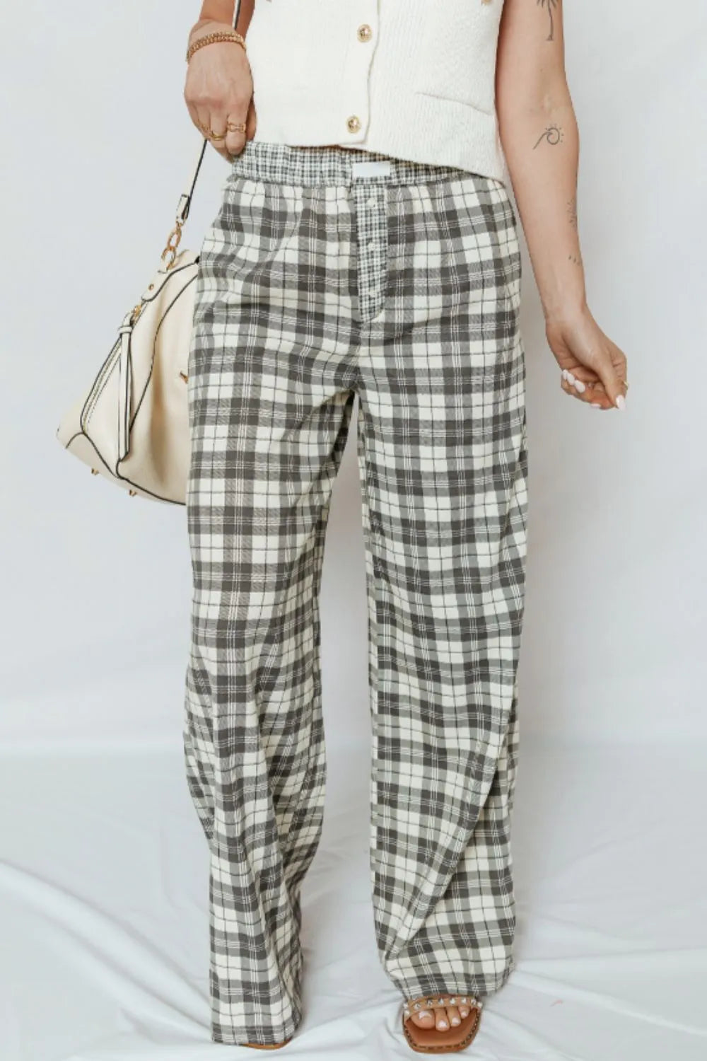 Classic plaid wide-leg pants in cotton-viscose blend – Heritage style from A Whimsical Affair.