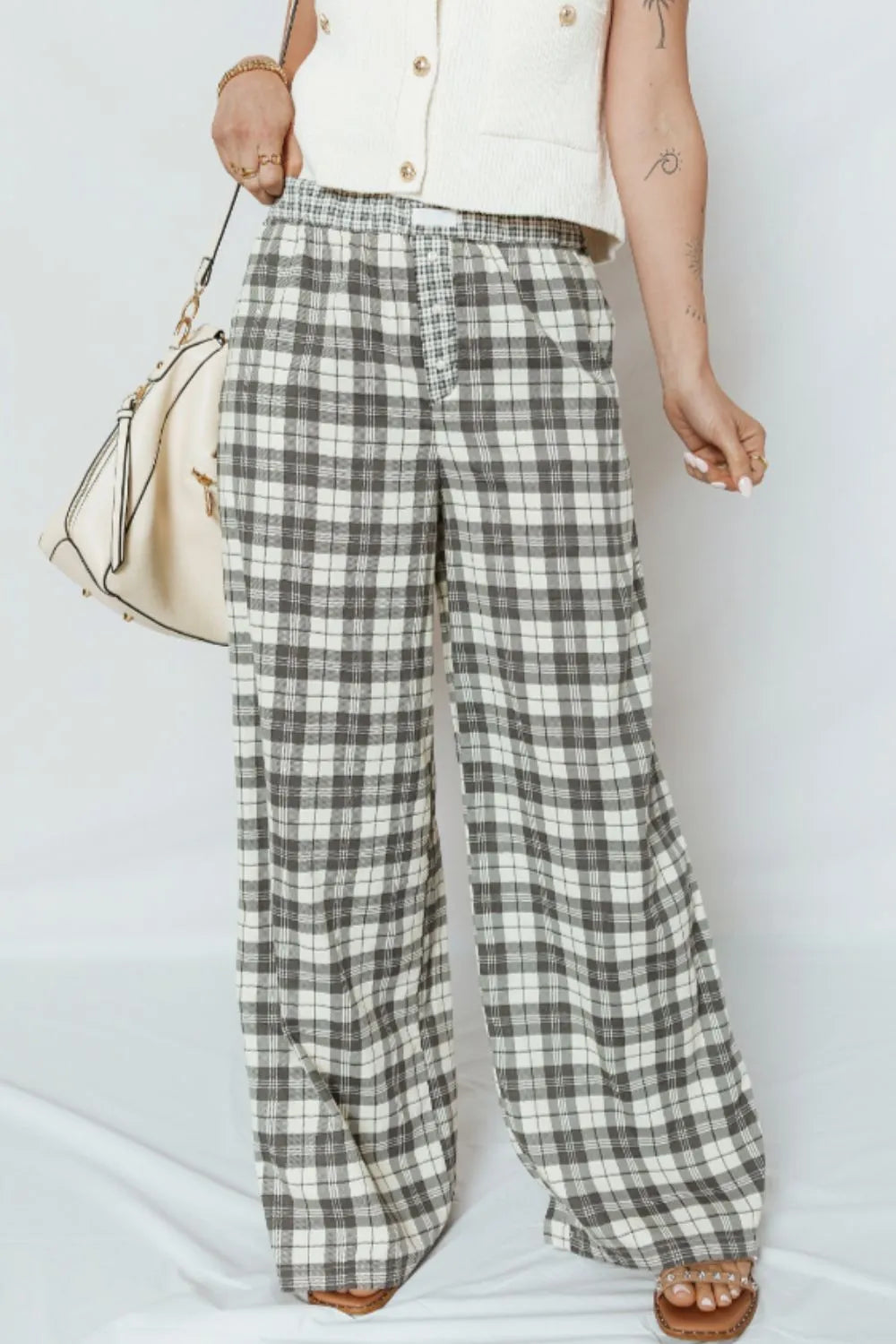Classic plaid wide-leg pants in cotton-viscose blend – Heritage style from A Whimsical Affair.