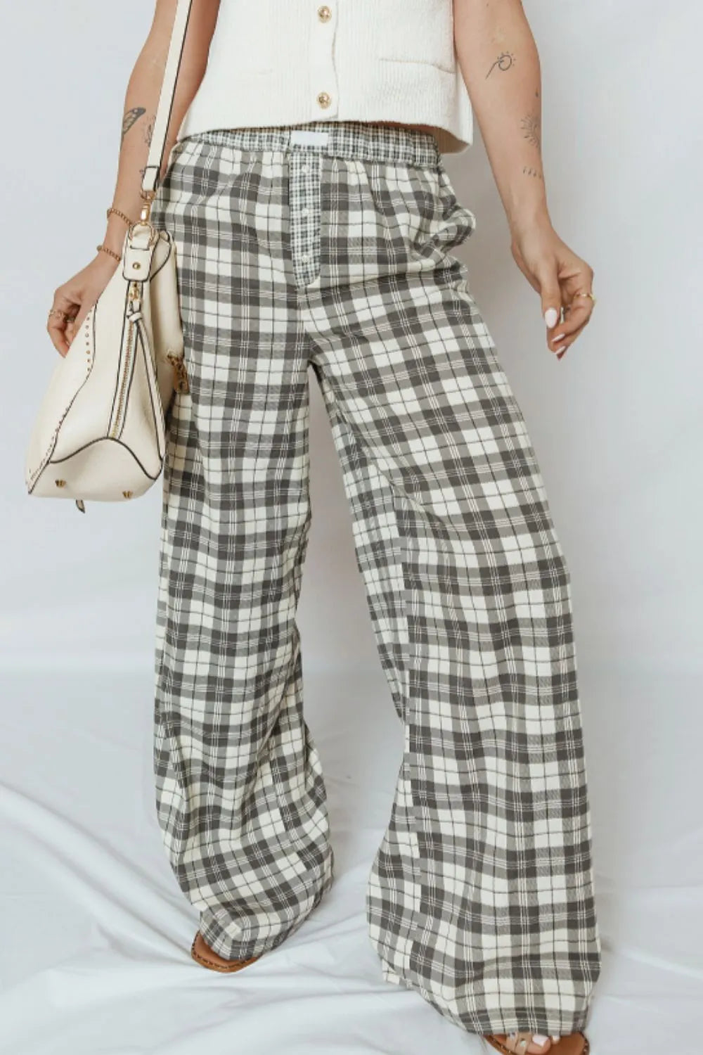 Classic plaid wide-leg pants in cotton-viscose blend – Heritage style from A Whimsical Affair.