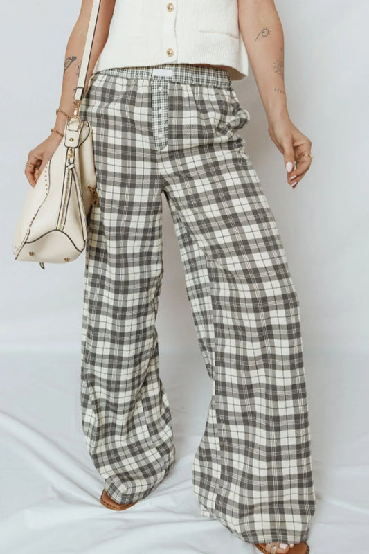 Classic plaid wide-leg pants in cotton-viscose blend – Heritage style from A Whimsical Affair.