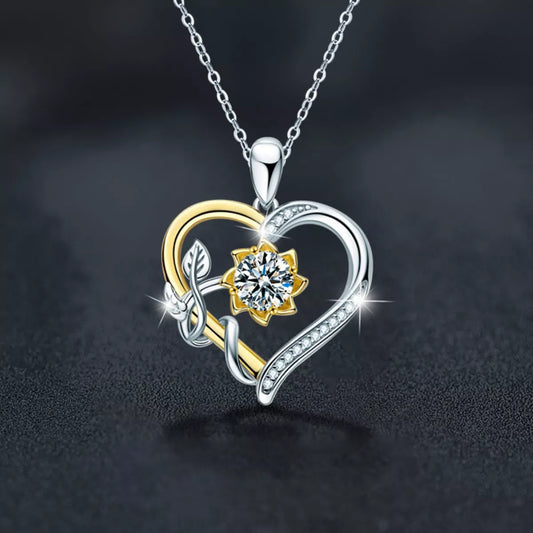 Intertwined heart pendant necklace with 1 carat moissanite in platinum-plated sterling silver