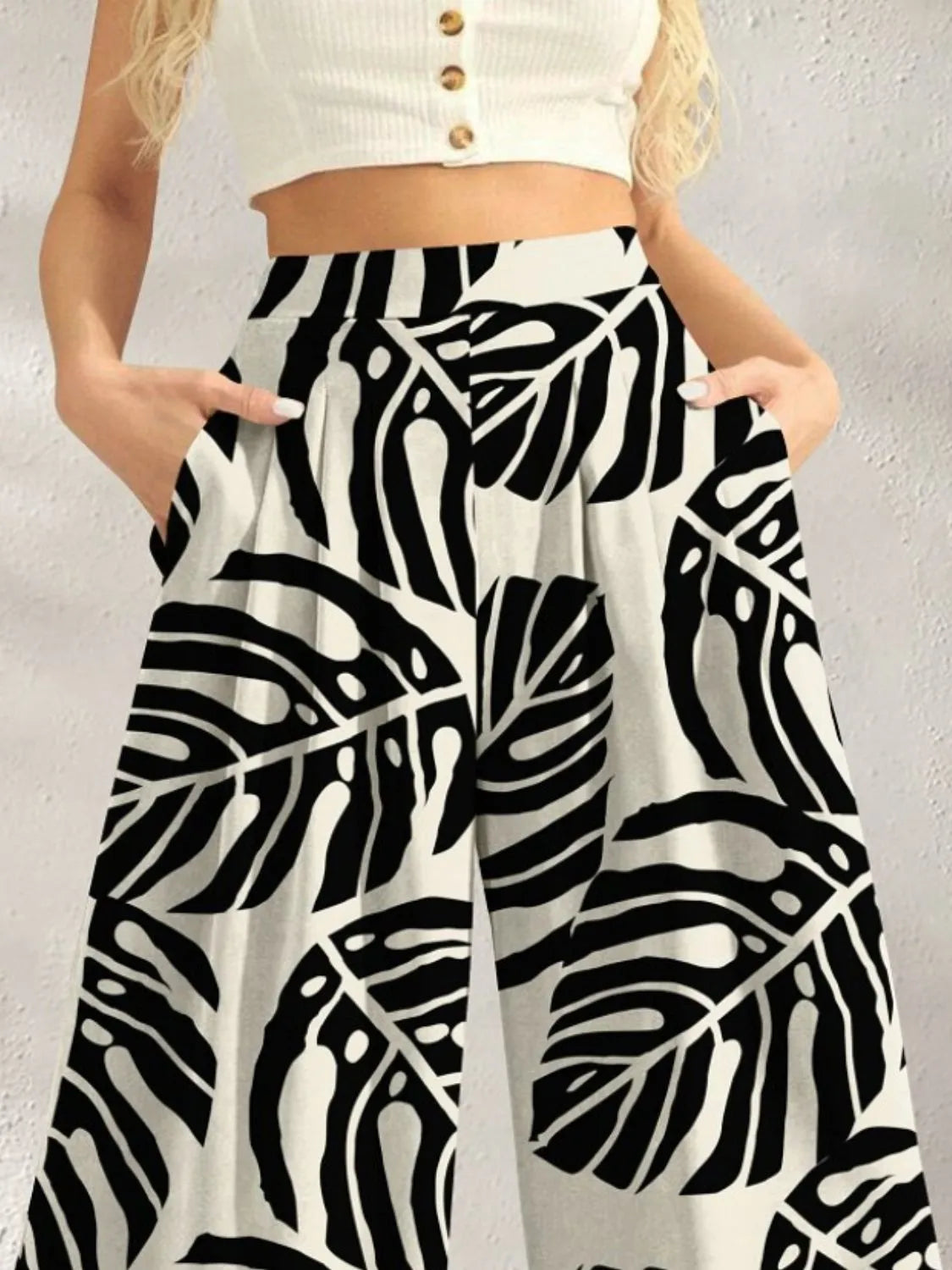 Black multi-colored boho printed wide-leg pants with pockets – Kaleidoscope style from A Whimsical Affair.