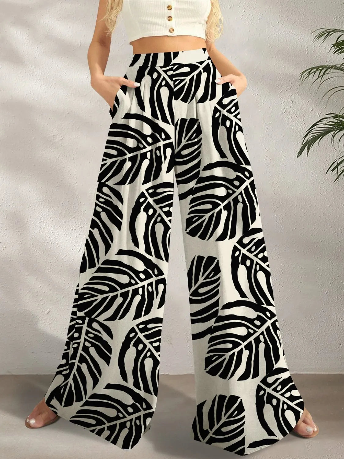 Black multi-colored boho printed wide-leg pants with pockets – Kaleidoscope style from A Whimsical Affair.
