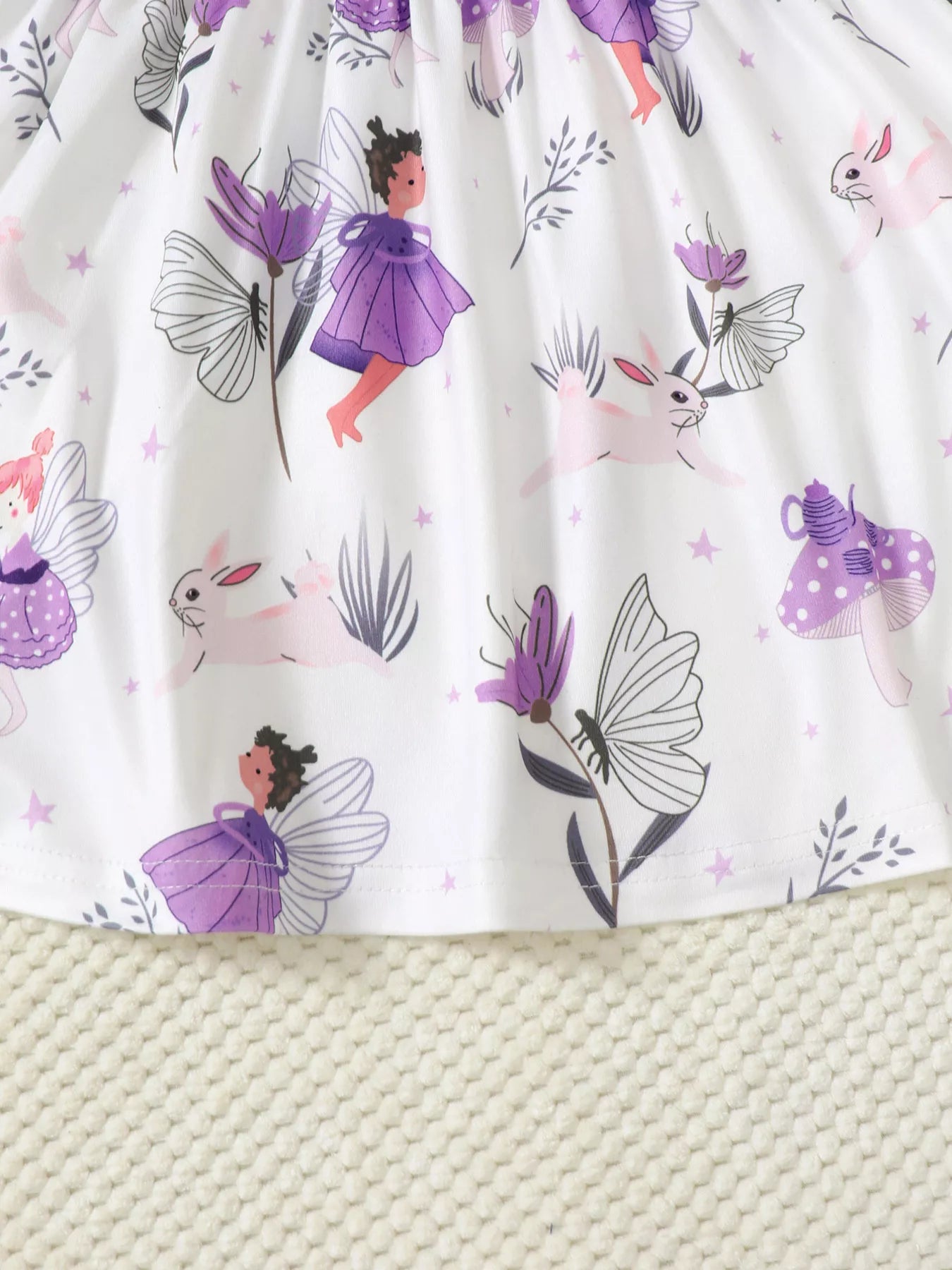 Three piece lavender girls dress set with fairy print, floral print, and heart print ruffle sleeve dresses