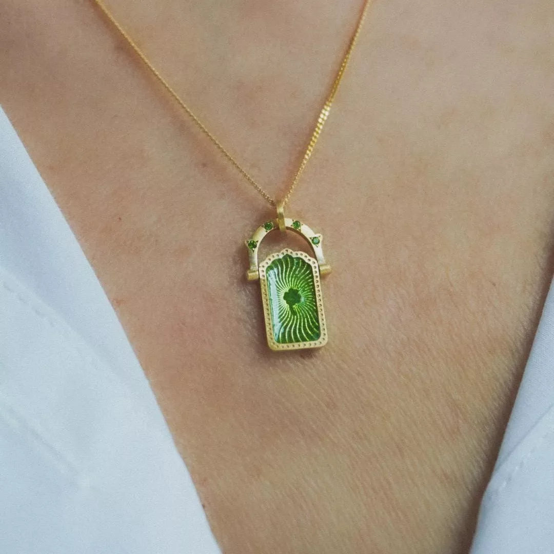 Lucky Charms Pendant Necklace with green clover charm on gold-plated chain