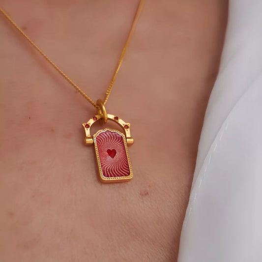 Lucky Charms Pendant Necklace with pink heart charm on gold-plated chain