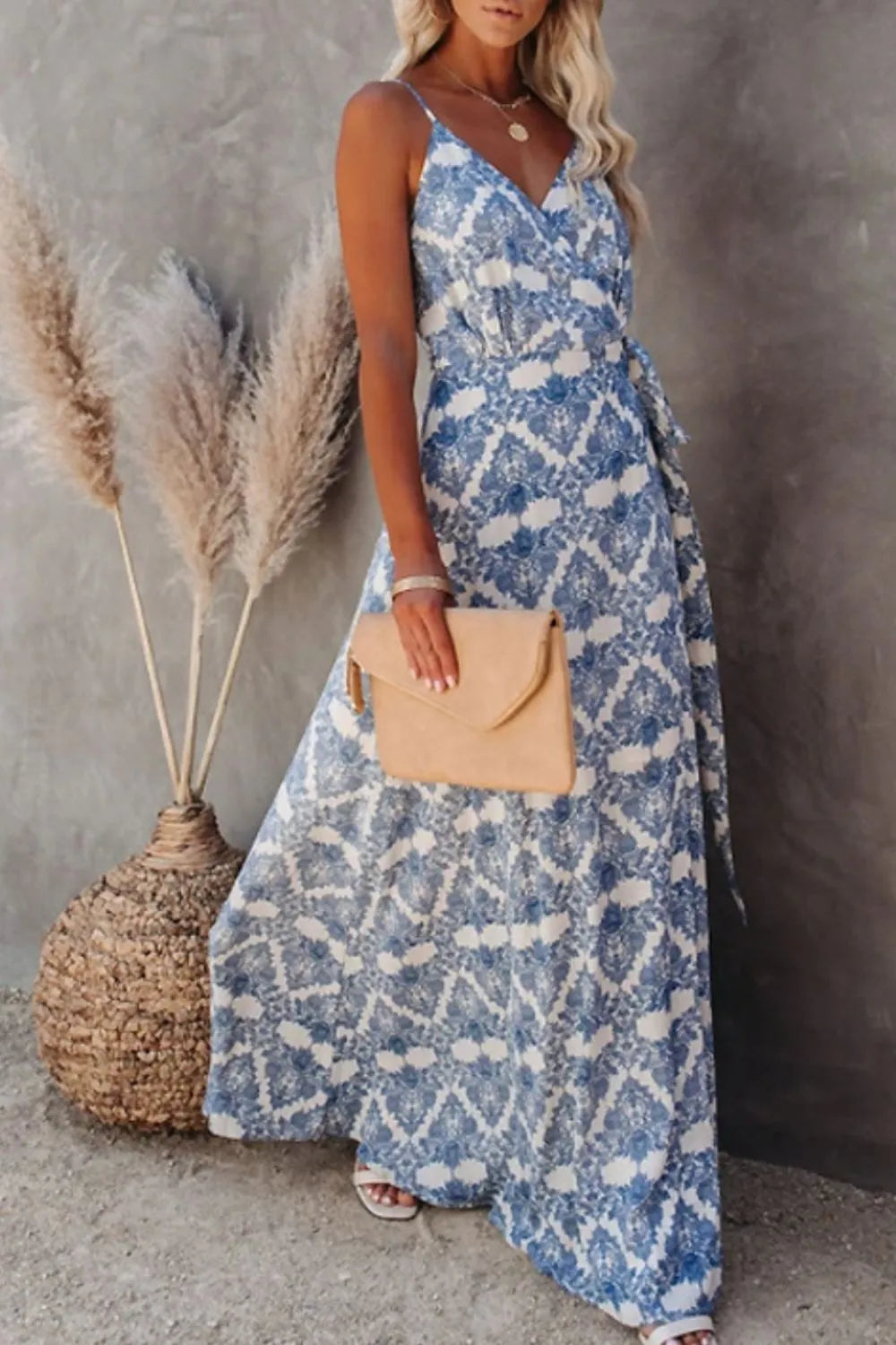 Printed cami maxi dress with tie straps – Meadow Drift style from A Whimsical Affair.
