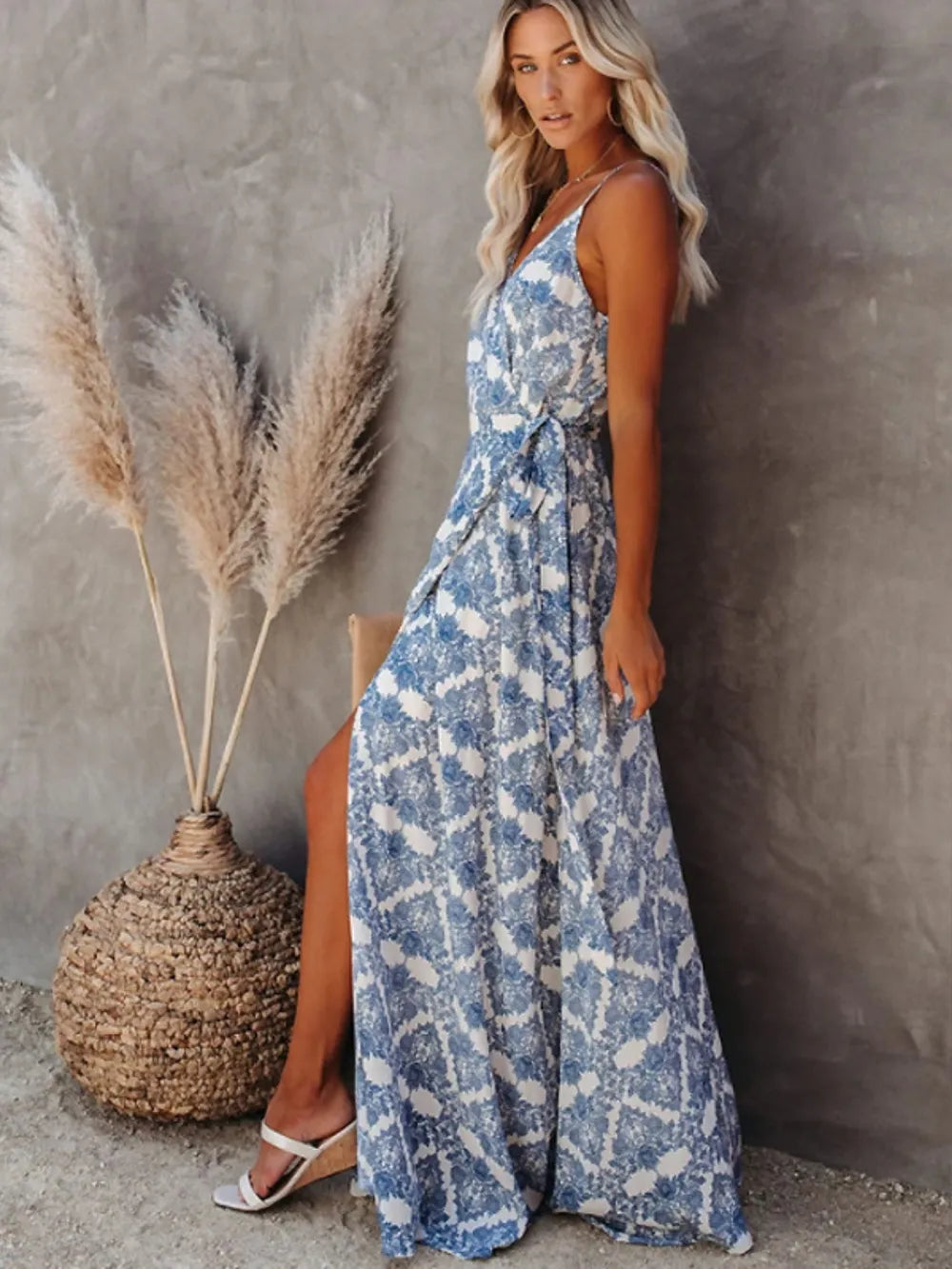 Printed cami maxi dress with tie straps – Meadow Drift style from A Whimsical Affair.