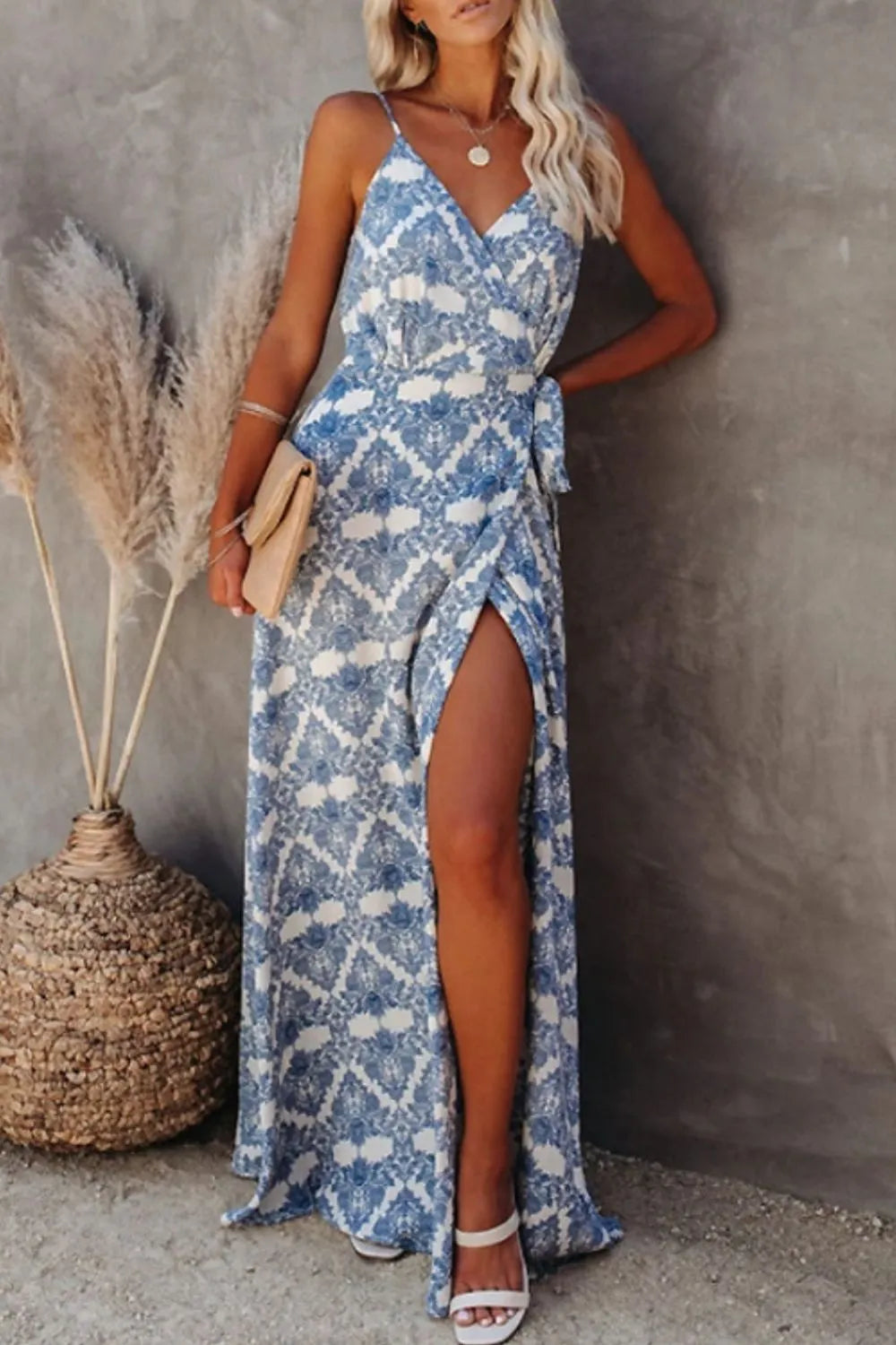 Printed cami maxi dress with tie straps – Meadow Drift style from A Whimsical Affair.