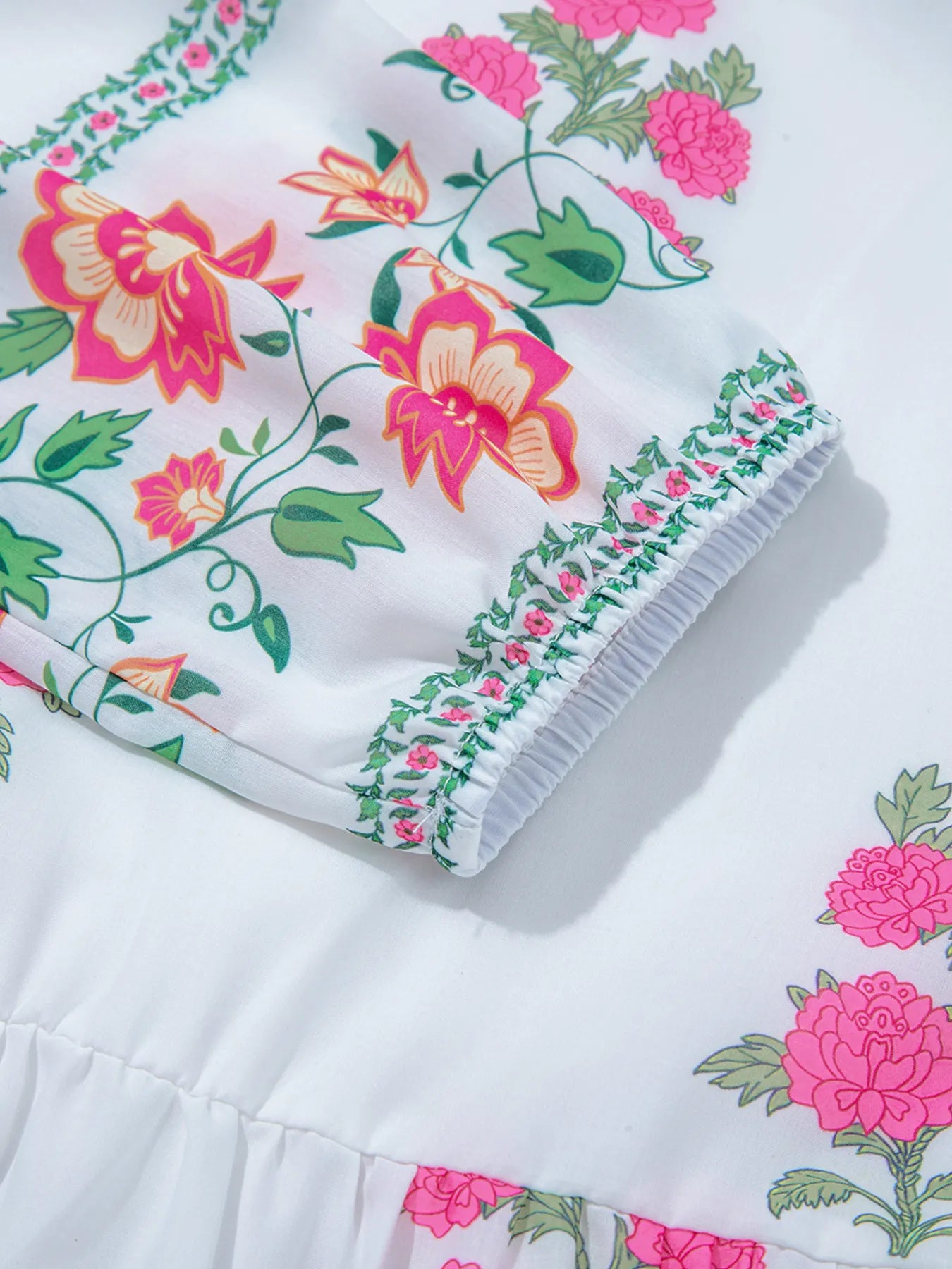 Boho floral maxi dress with mandarin neck, half-button front, and 3/4 sleeves – Meadow Muse style from A Whimsical Affair.