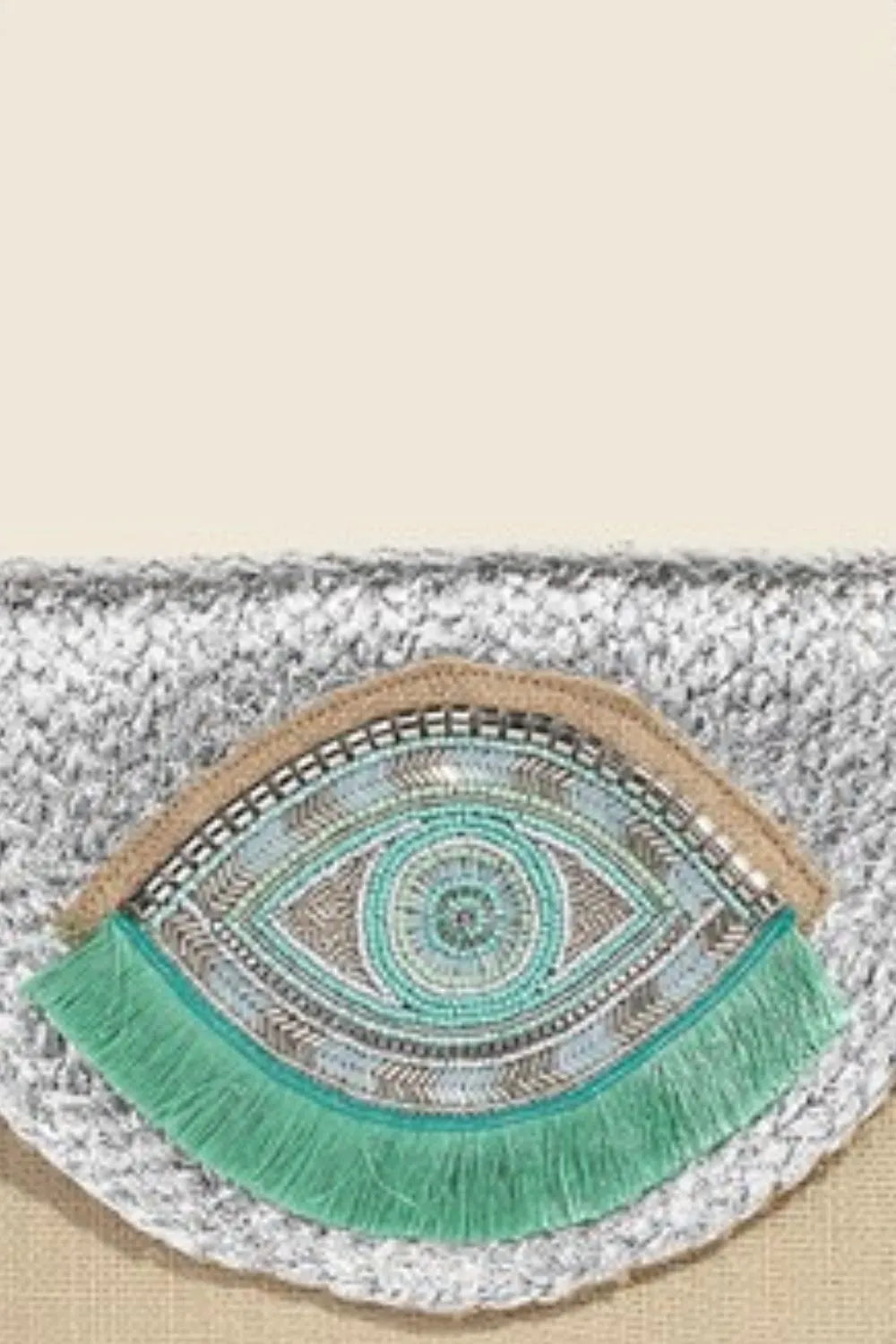 Small boho envelope bag with intricate beaded eye design – Mystic Gaze style from A Whimsical Affair.