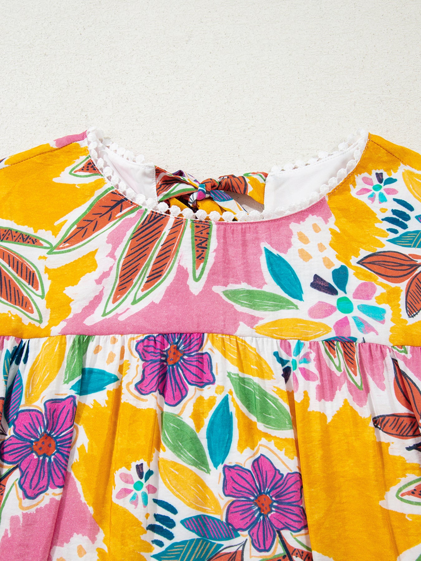 Colorful floral bell sleeve shift dress with pink and orange print