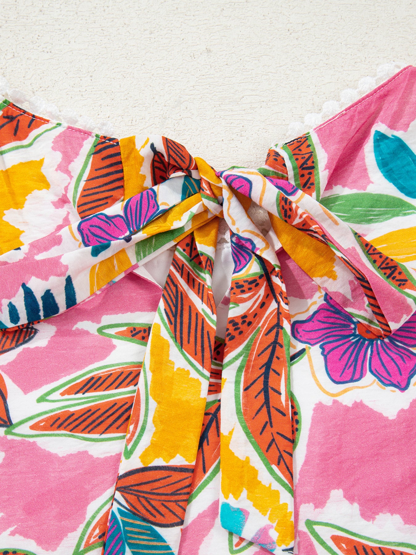 Colorful floral bell sleeve shift dress with pink and orange print