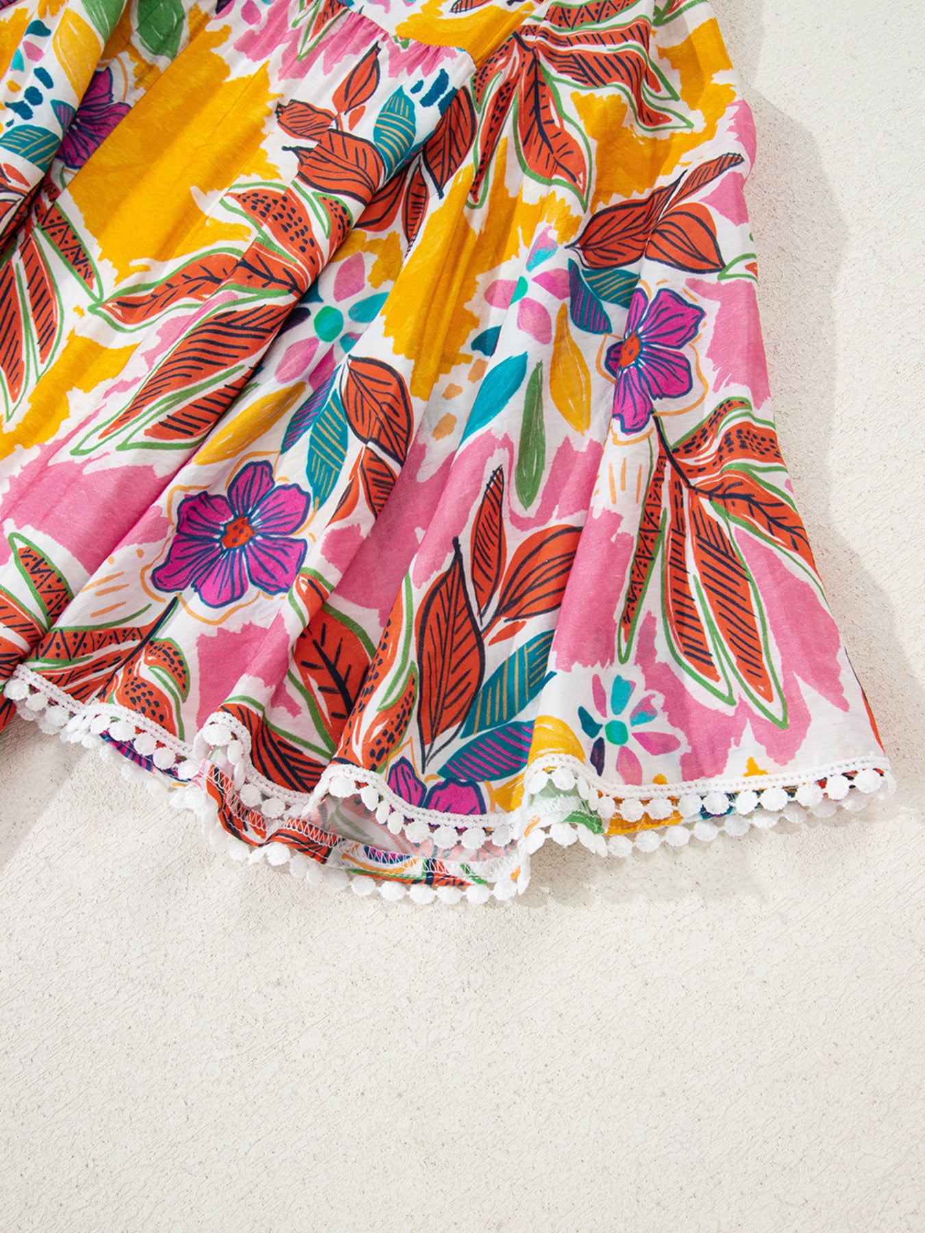 Colorful floral bell sleeve shift dress with pink and orange print