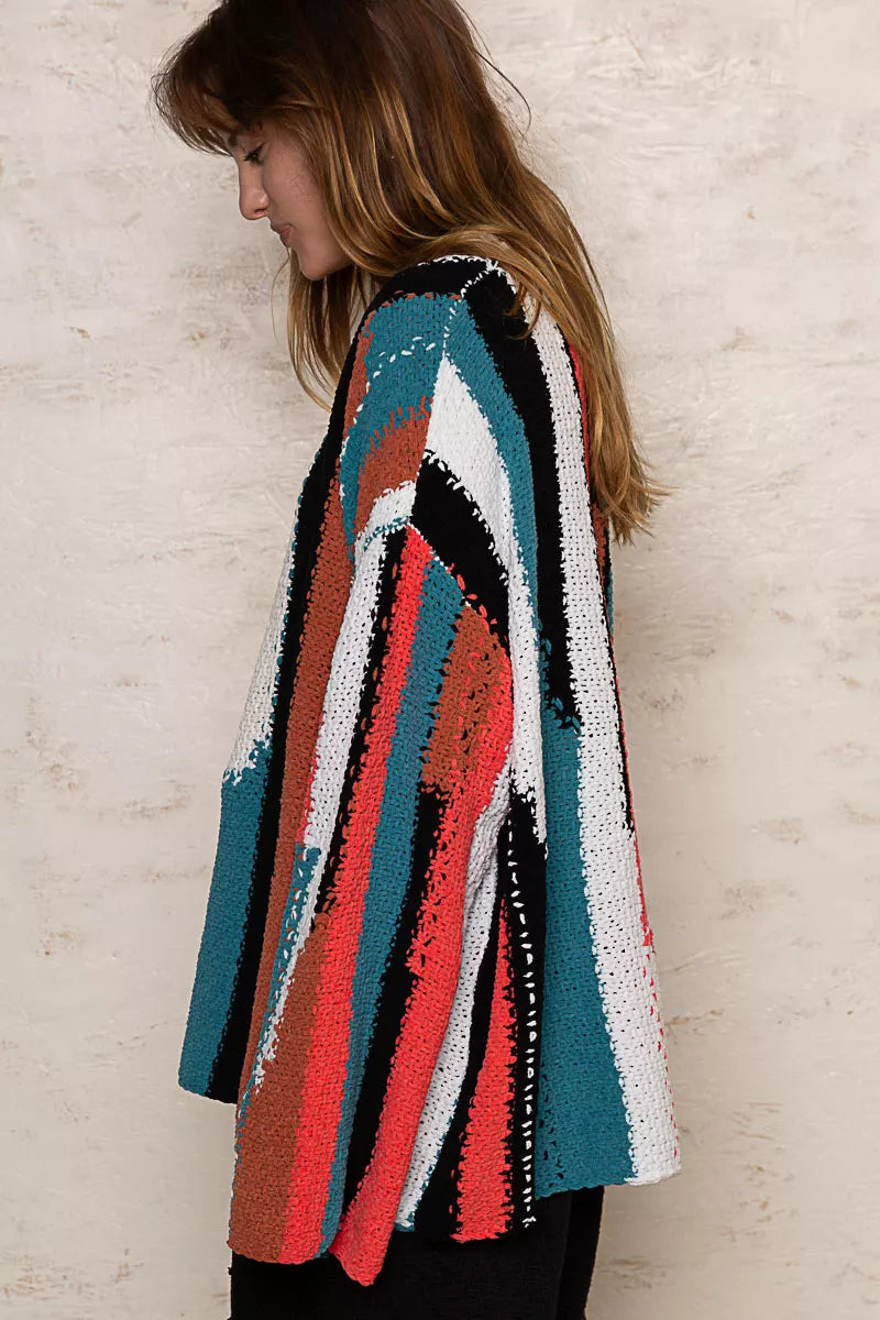 Painted Streets Oversized Sweater – bold geometric colorblock knit pullover with relaxed oversized fit.